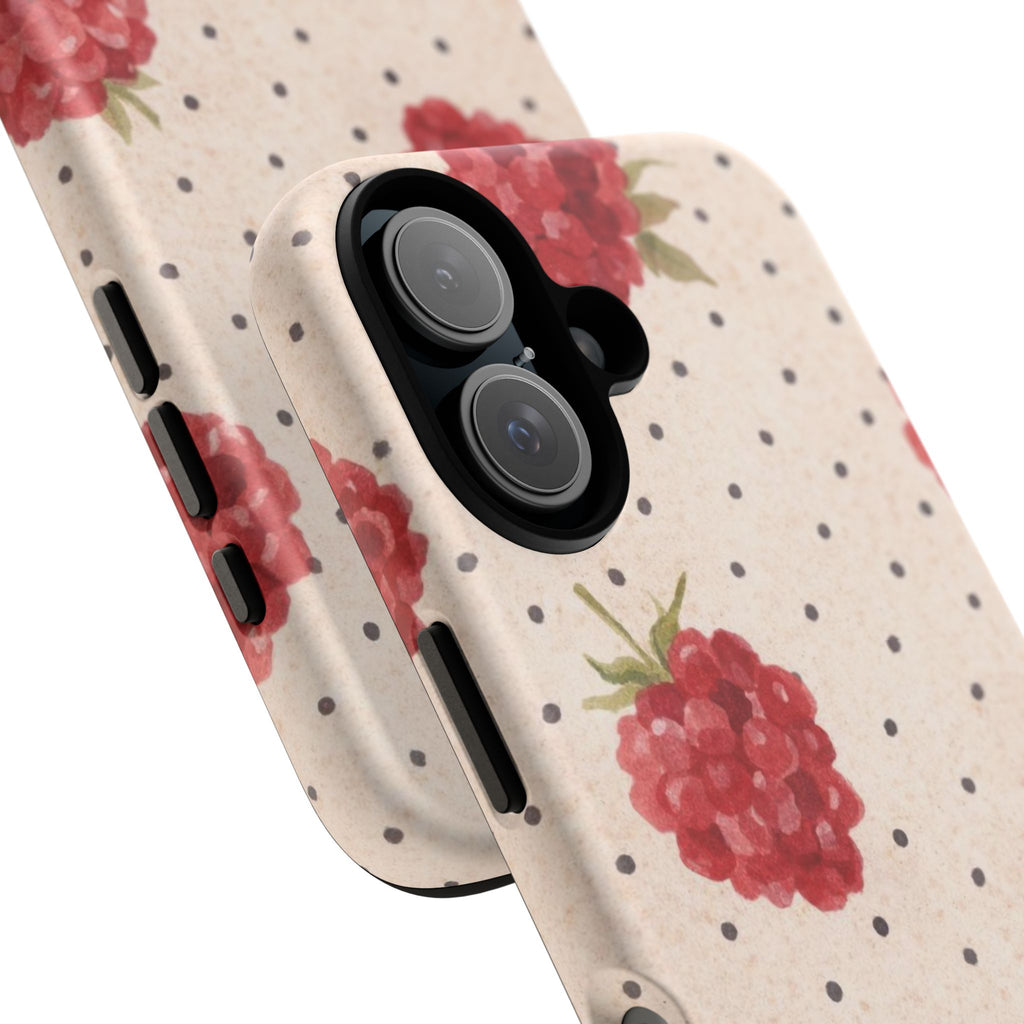 Raspberry Dotted Tough Phone Case — Vintage Floral Protective Cover