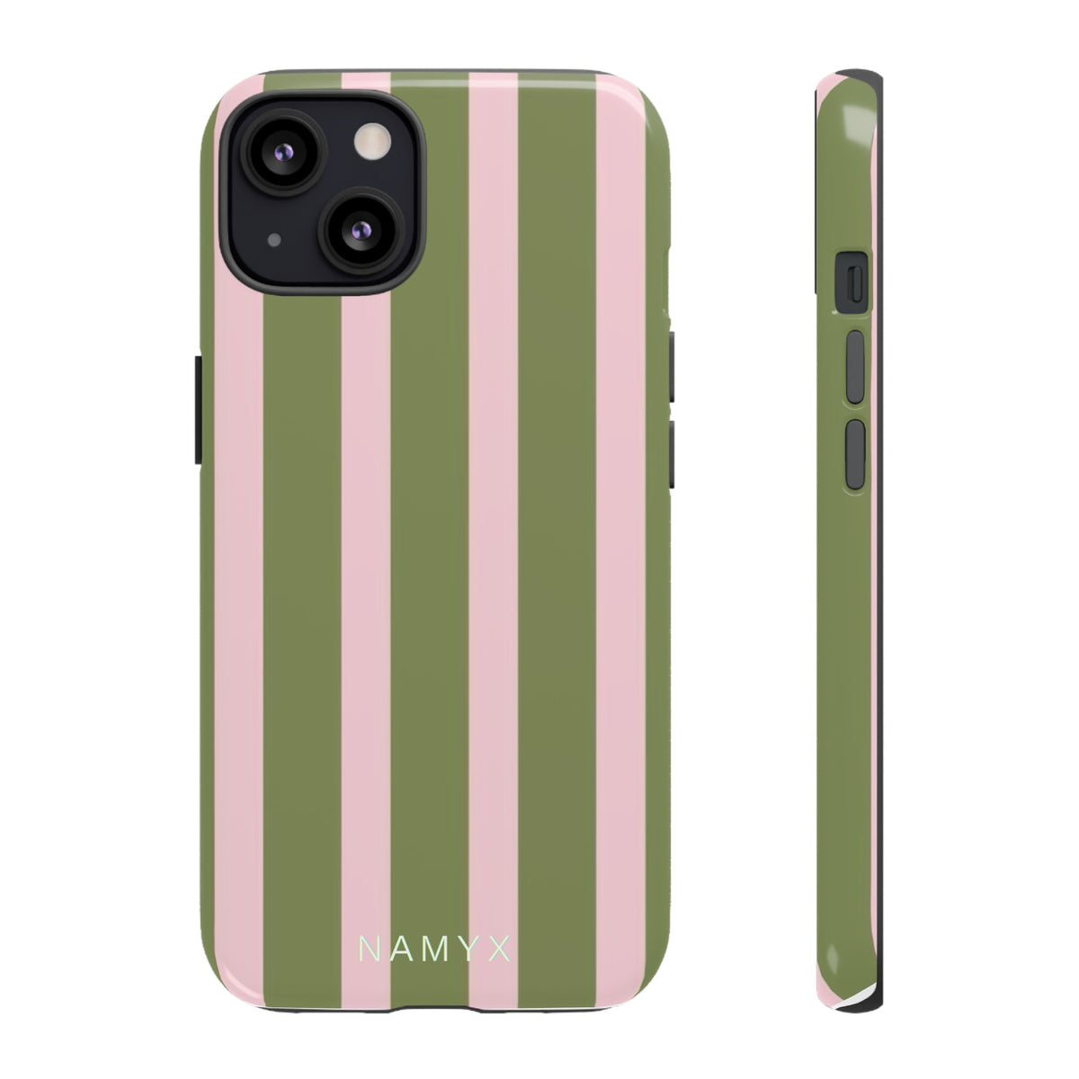 Striped Olive & Blush Tough Phone Case — Durable Protective Phone Cover