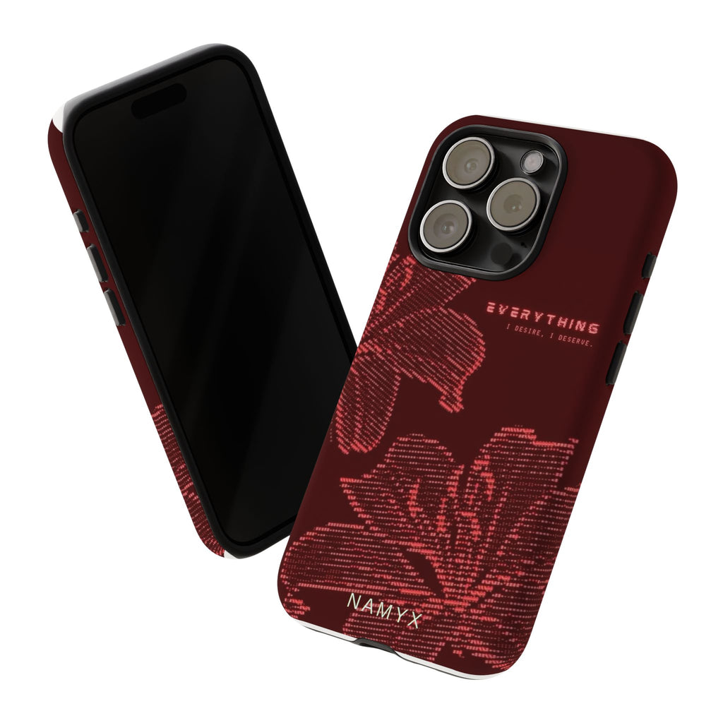 Floral Tough Phone Case — 'Everything' Burgundy Protective Cover