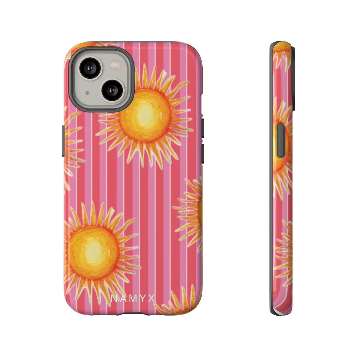 Sunburst Stripe Tough Phone Case — Bright Yellow Sun Pattern on Pink
