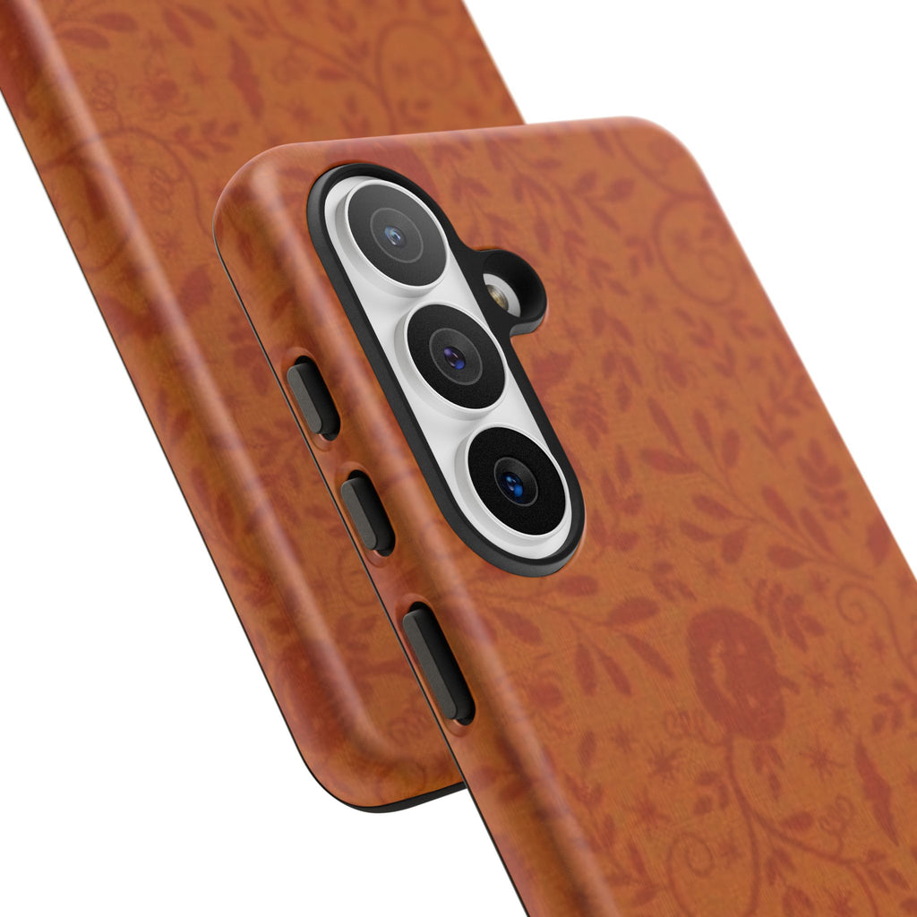 Floral Leather Phone Case — Rustic Orange Botanical Tough Case