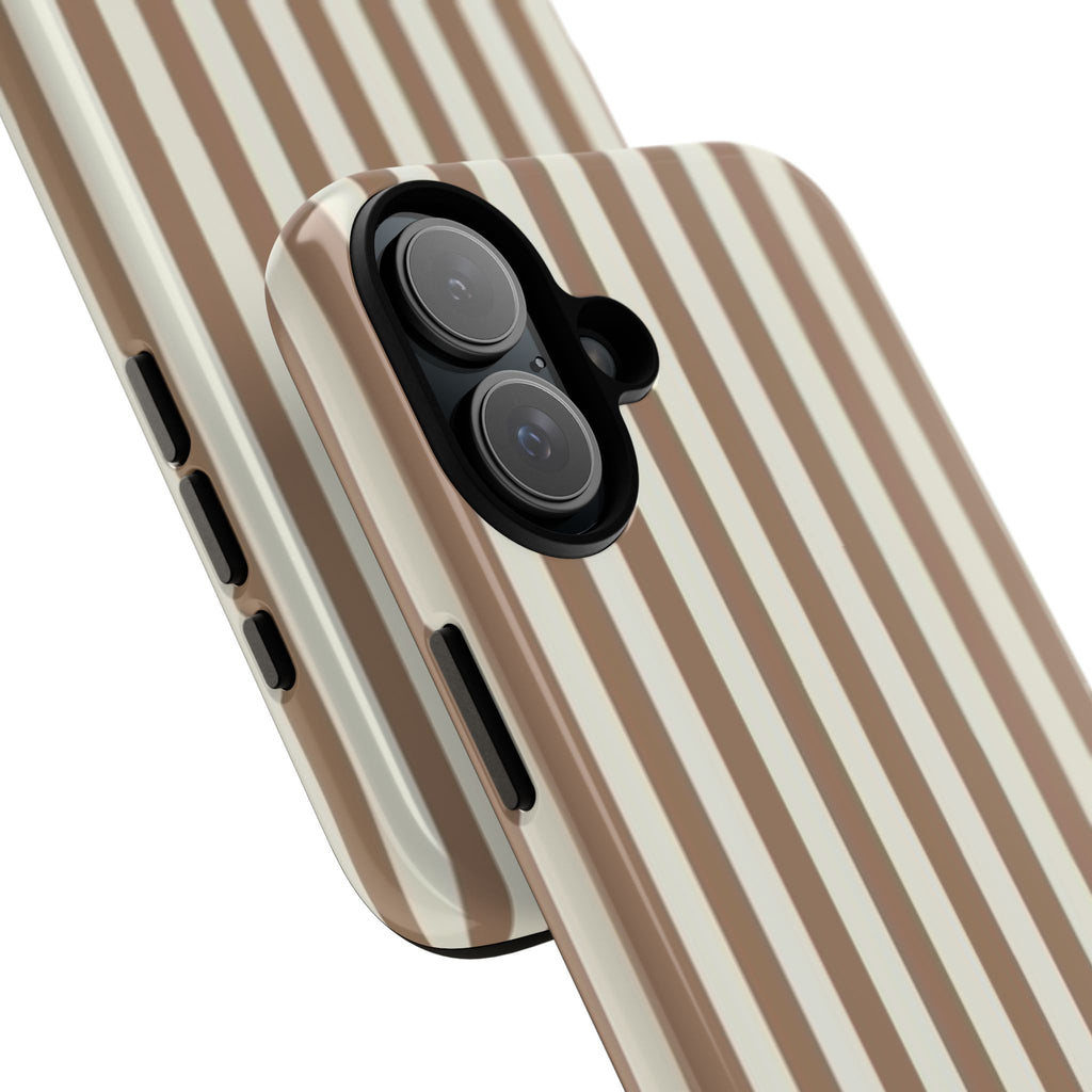 Striped Beige Phone Case — Classic Vertical Brown & Cream Stripe Tough Case
