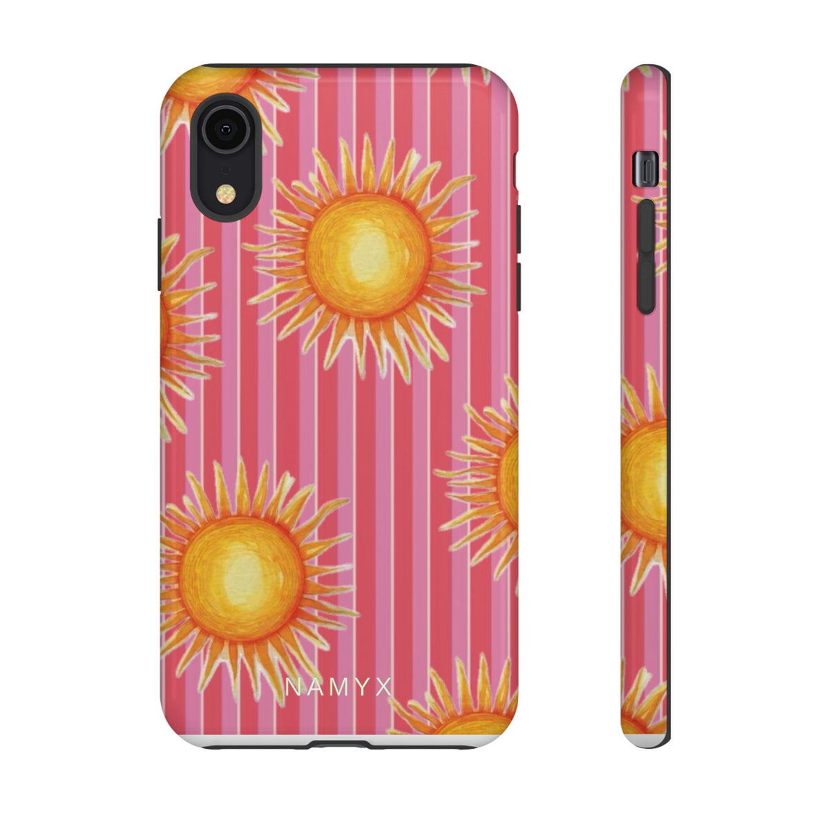 Sunburst Stripe Tough Phone Case — Bright Yellow Sun Pattern on Pink