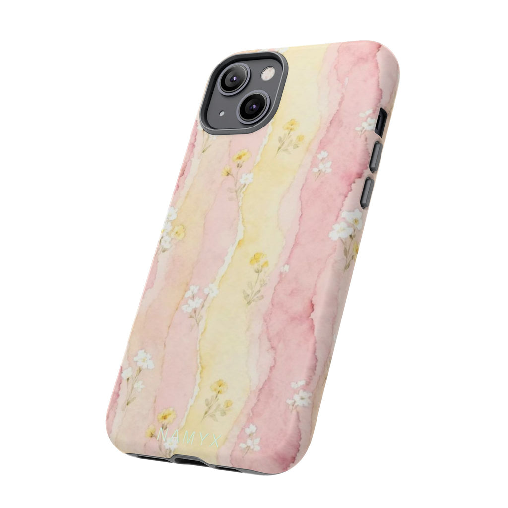 Floral Watercolor Tough Phone Case — Pink & Yellow Daisy Protective Cover