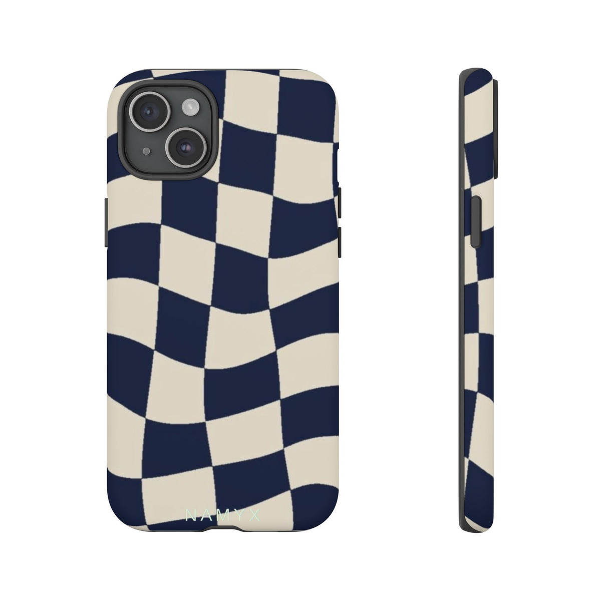 Wavy Checkered Phone Case – Retro Navy Racing Pattern Tough Case