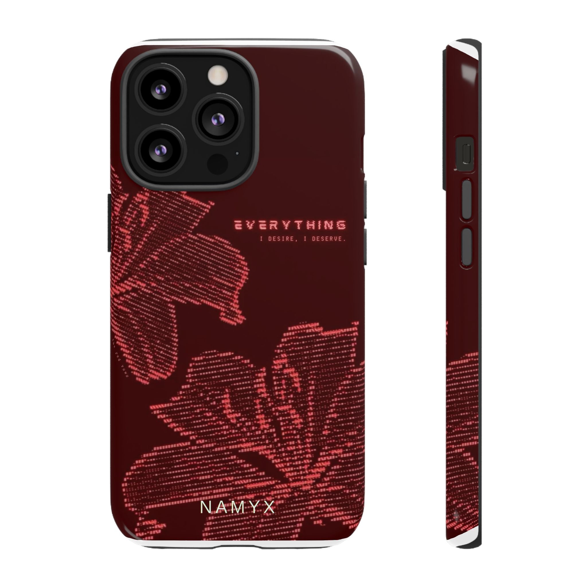 Floral Tough Phone Case — 'Everything' Burgundy Protective Cover