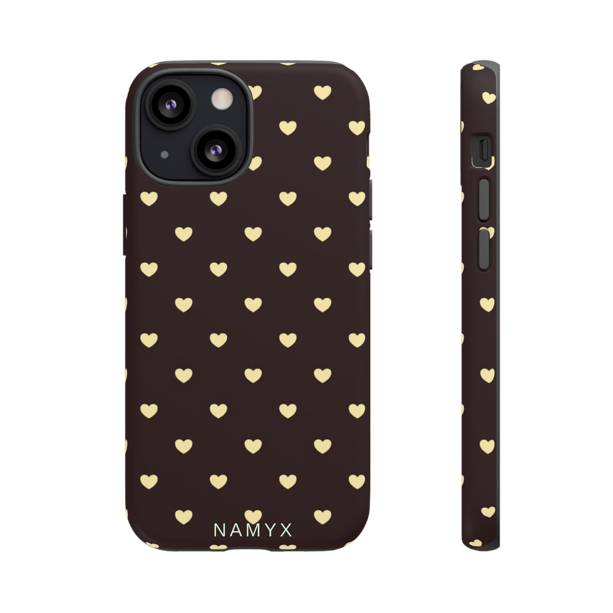 Tough Case — Brown Phone Case with Cream Heart Pattern