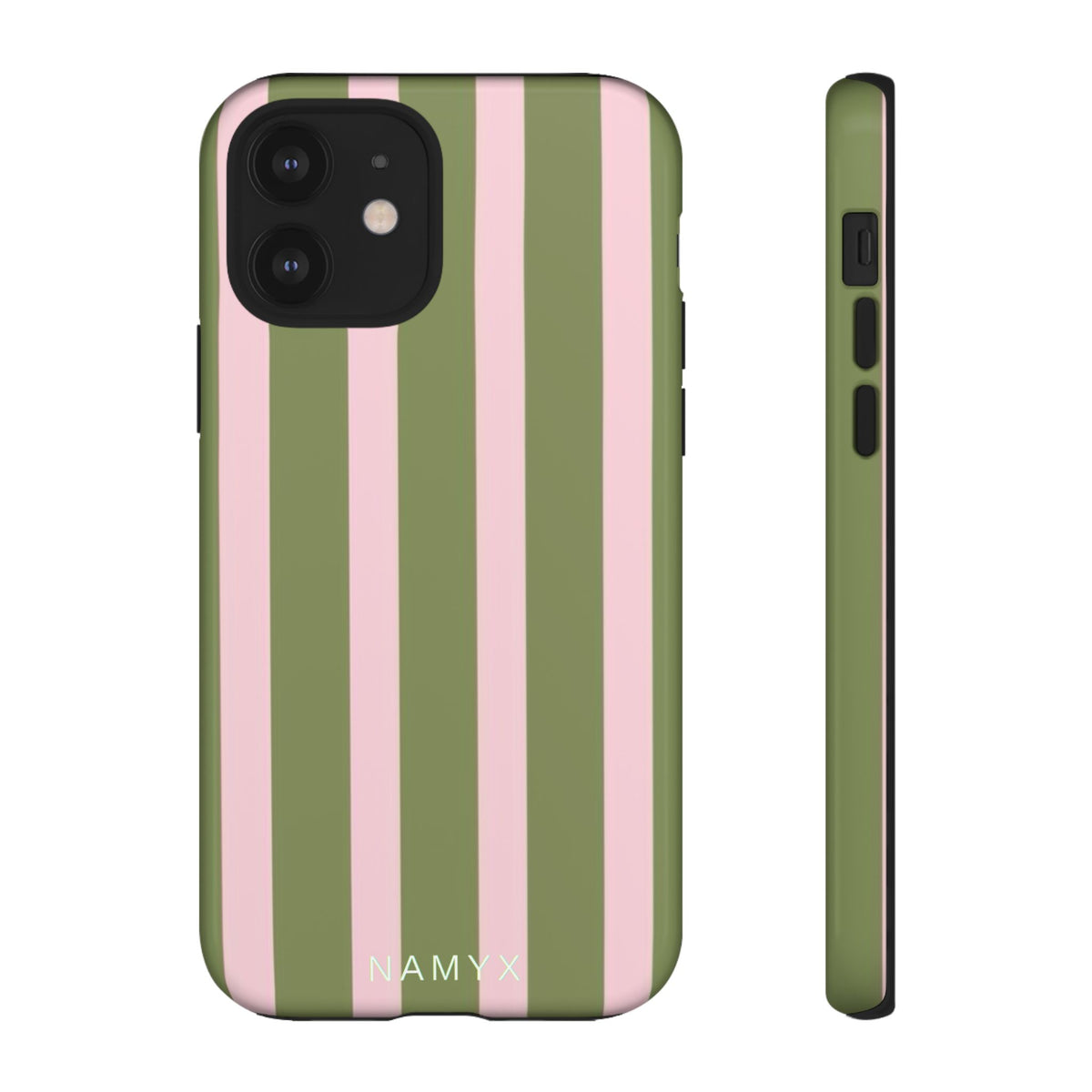 Striped Olive & Blush Tough Phone Case — Durable Protective Phone Cover
