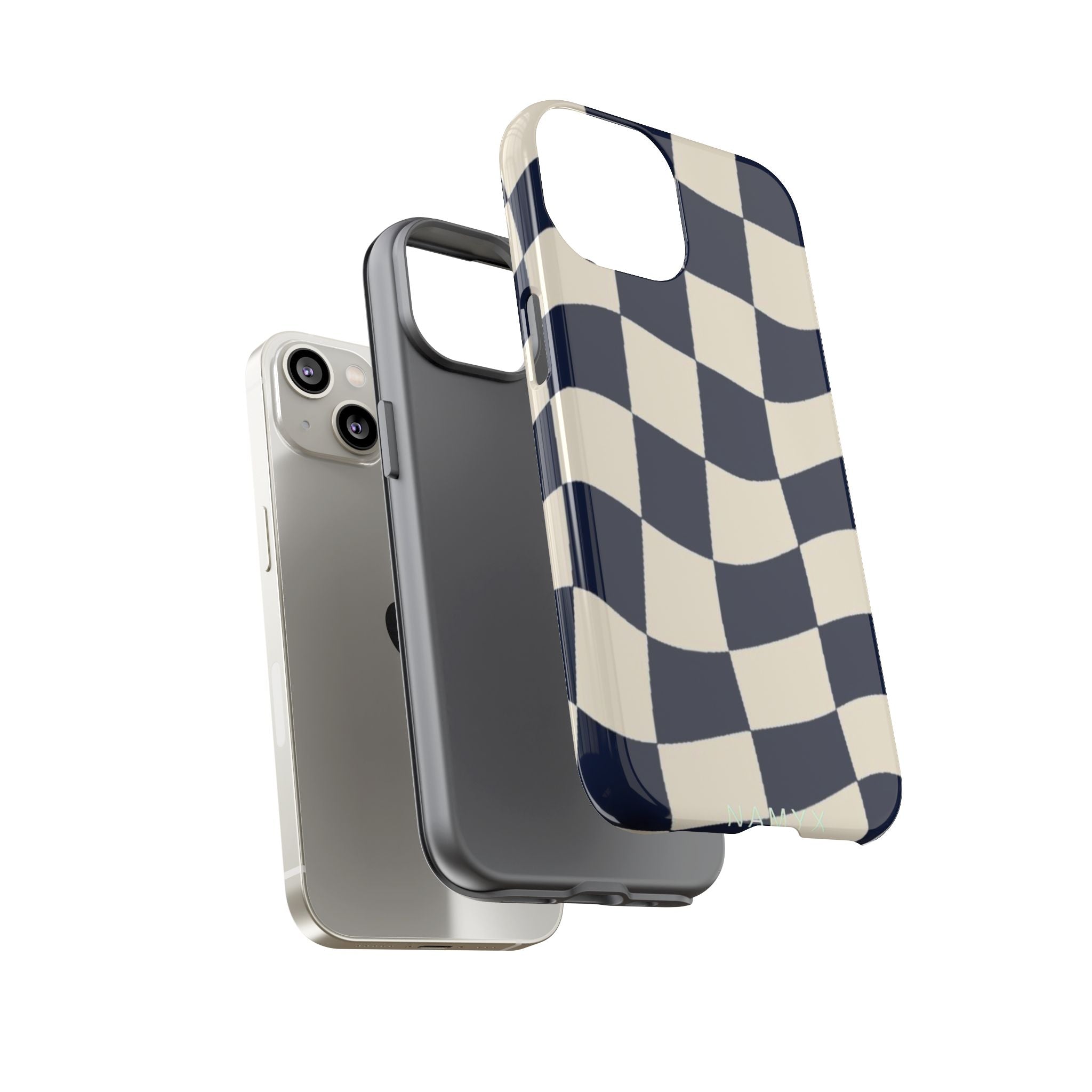 Wavy Checkered Phone Case – Retro Navy Racing Pattern Tough Case