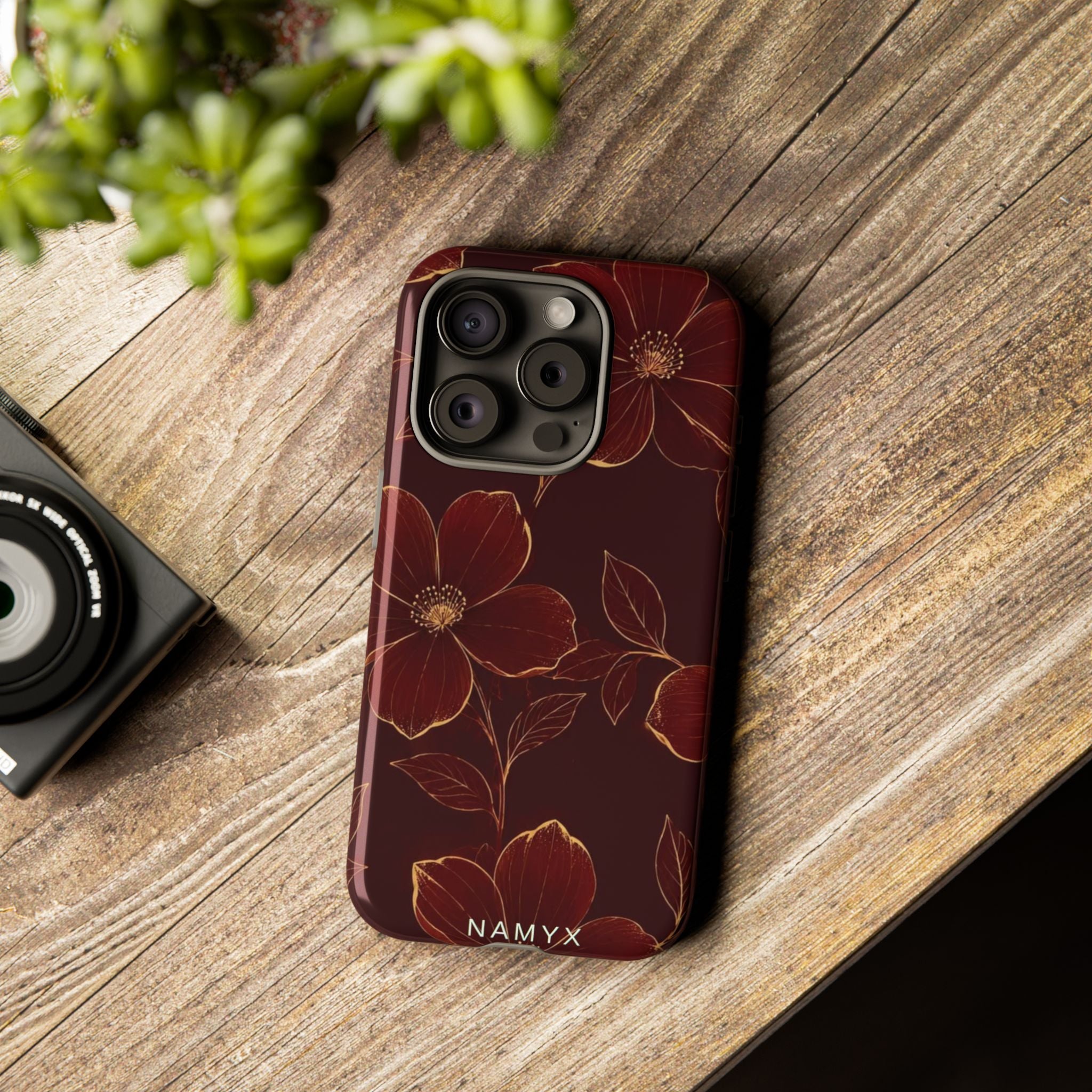 Floral Tough Case — Dark Red Botanical Phone Case