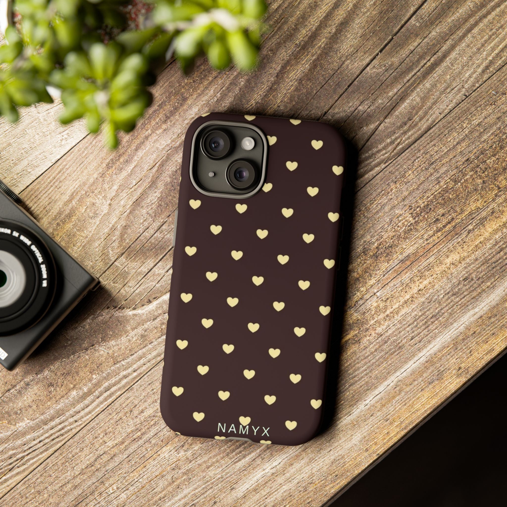 Tough Case — Brown Phone Case with Cream Heart Pattern