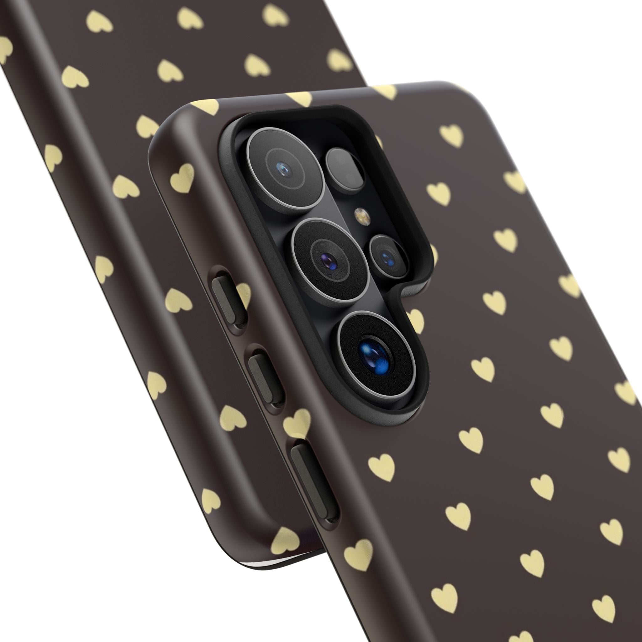 Tough Case — Brown Phone Case with Cream Heart Pattern