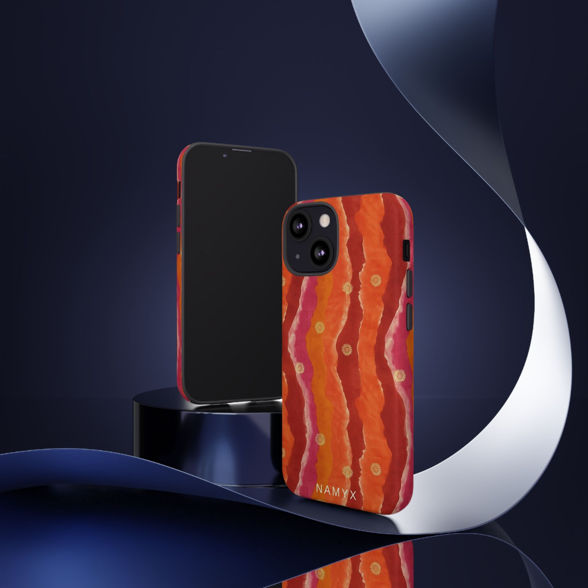 Abstract Red Waves Phone Case — Bold Orange & Pink Protective Tough Case