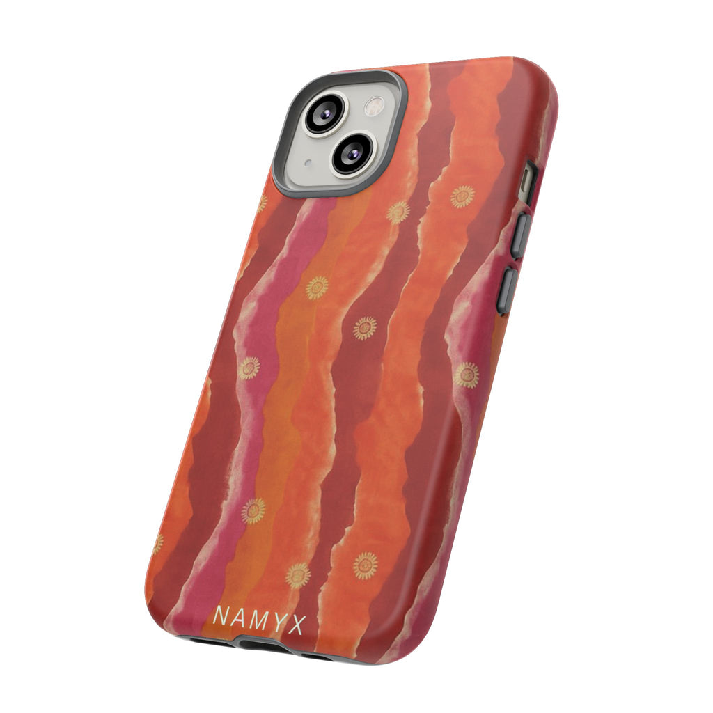 Abstract Red Waves Phone Case — Bold Orange & Pink Protective Tough Case