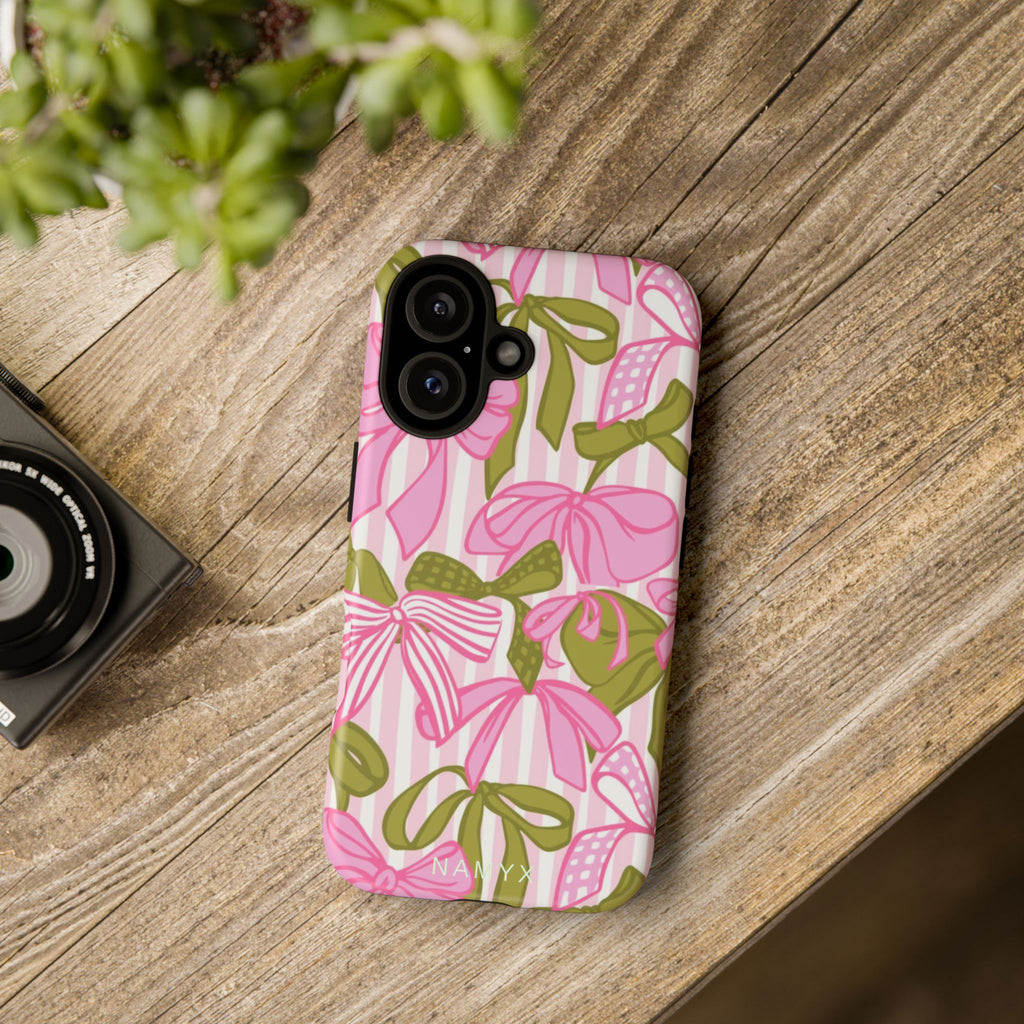 Bow Pattern Tough Case - Pink & Olive Floral Phone Cover