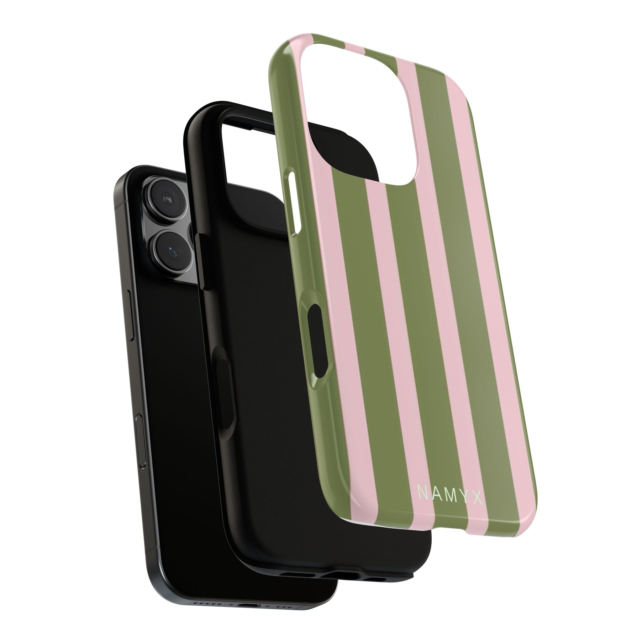 Striped Olive & Blush Tough Phone Case — Durable Protective Phone Cover