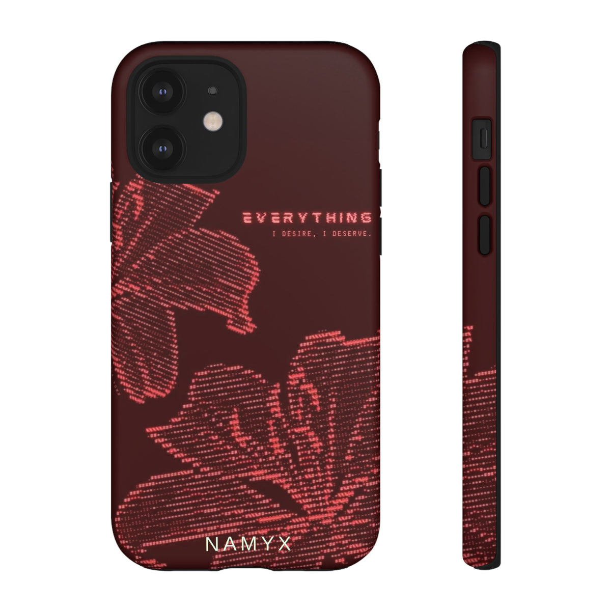 Floral Tough Phone Case — 'Everything' Burgundy Protective Cover