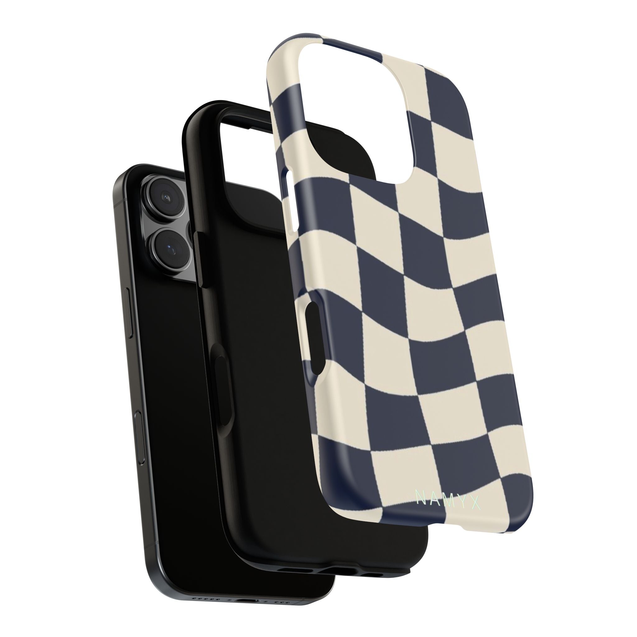 Wavy Checkered Phone Case – Retro Navy Racing Pattern Tough Case