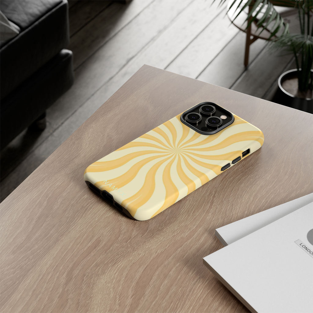 Phone Case — Retro Yellow Swirl Tough Protective Cover