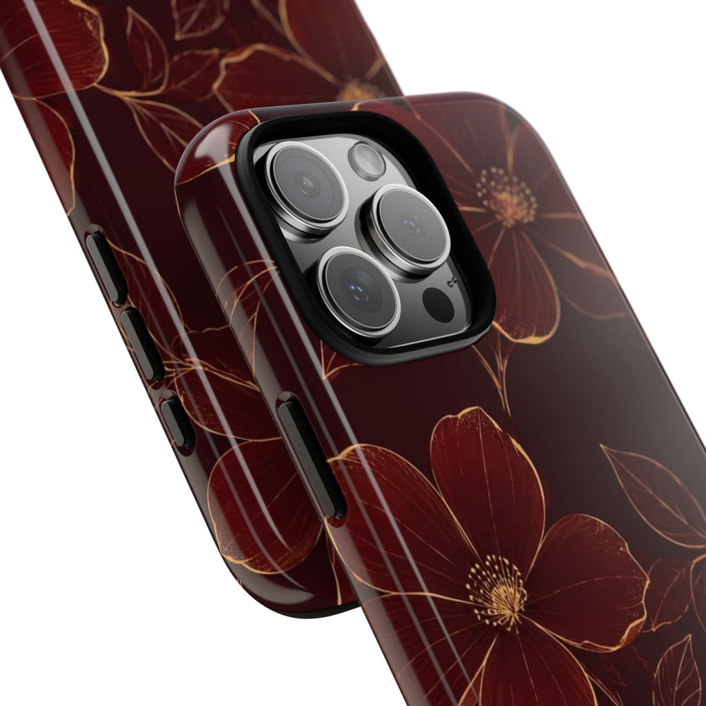 Floral Tough Case — Dark Red Botanical Phone Case