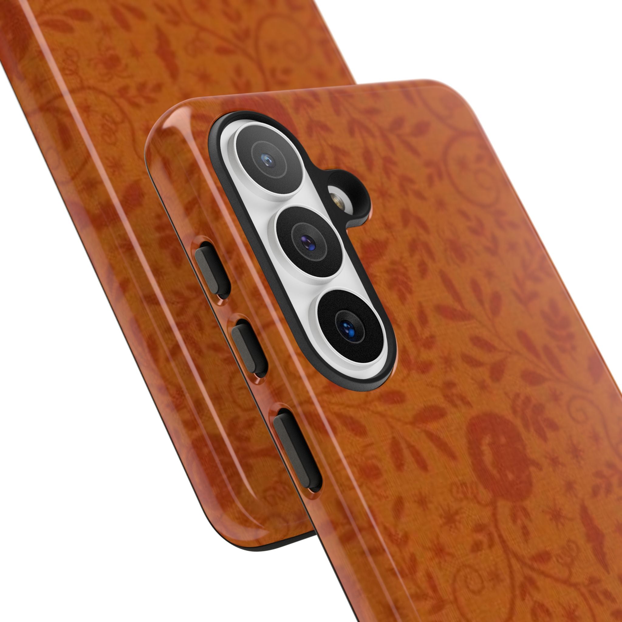 Floral Leather Phone Case — Rustic Orange Botanical Tough Case
