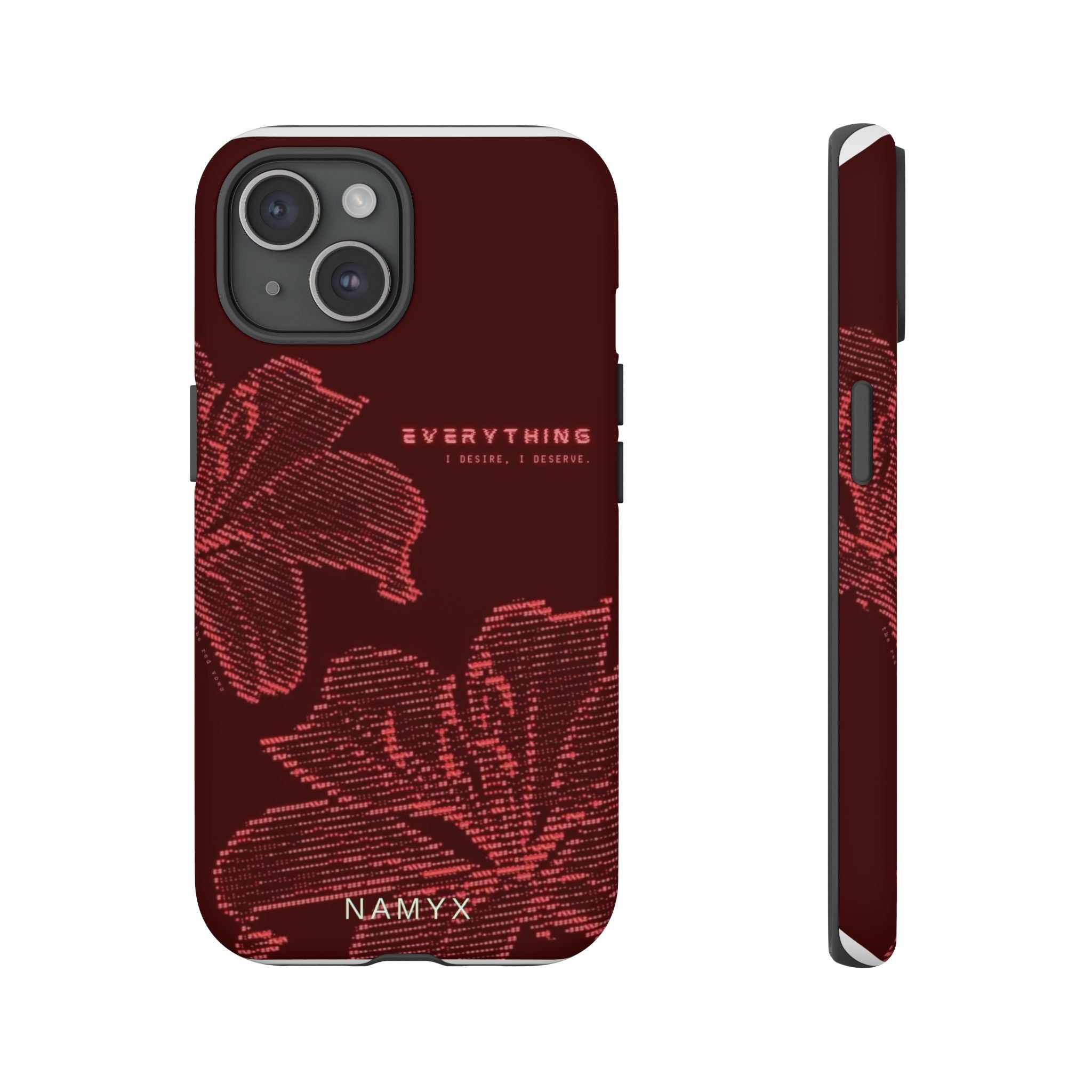 Floral Tough Phone Case — 'Everything' Burgundy Protective Cover