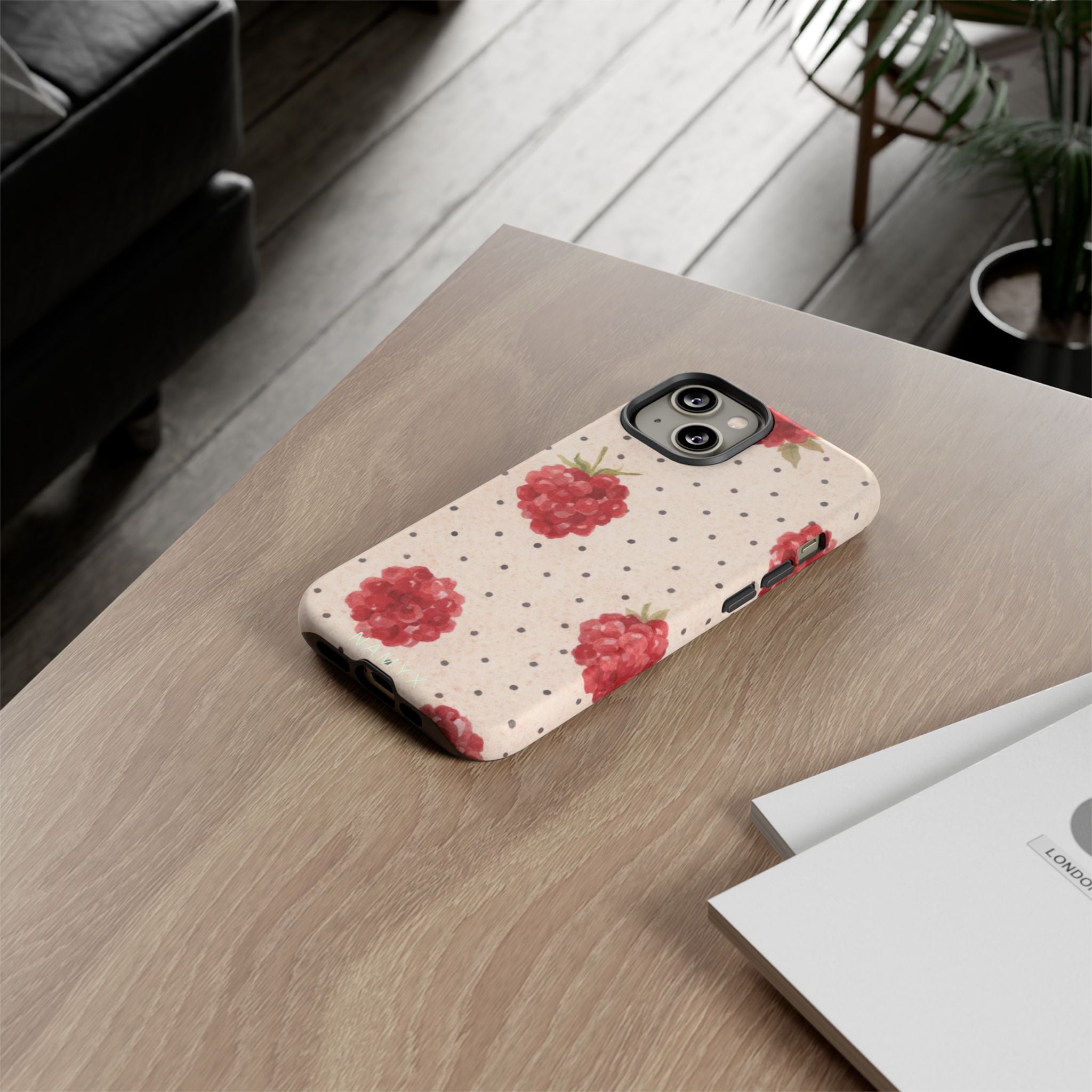 Raspberry Dotted Tough Phone Case — Vintage Floral Protective Cover