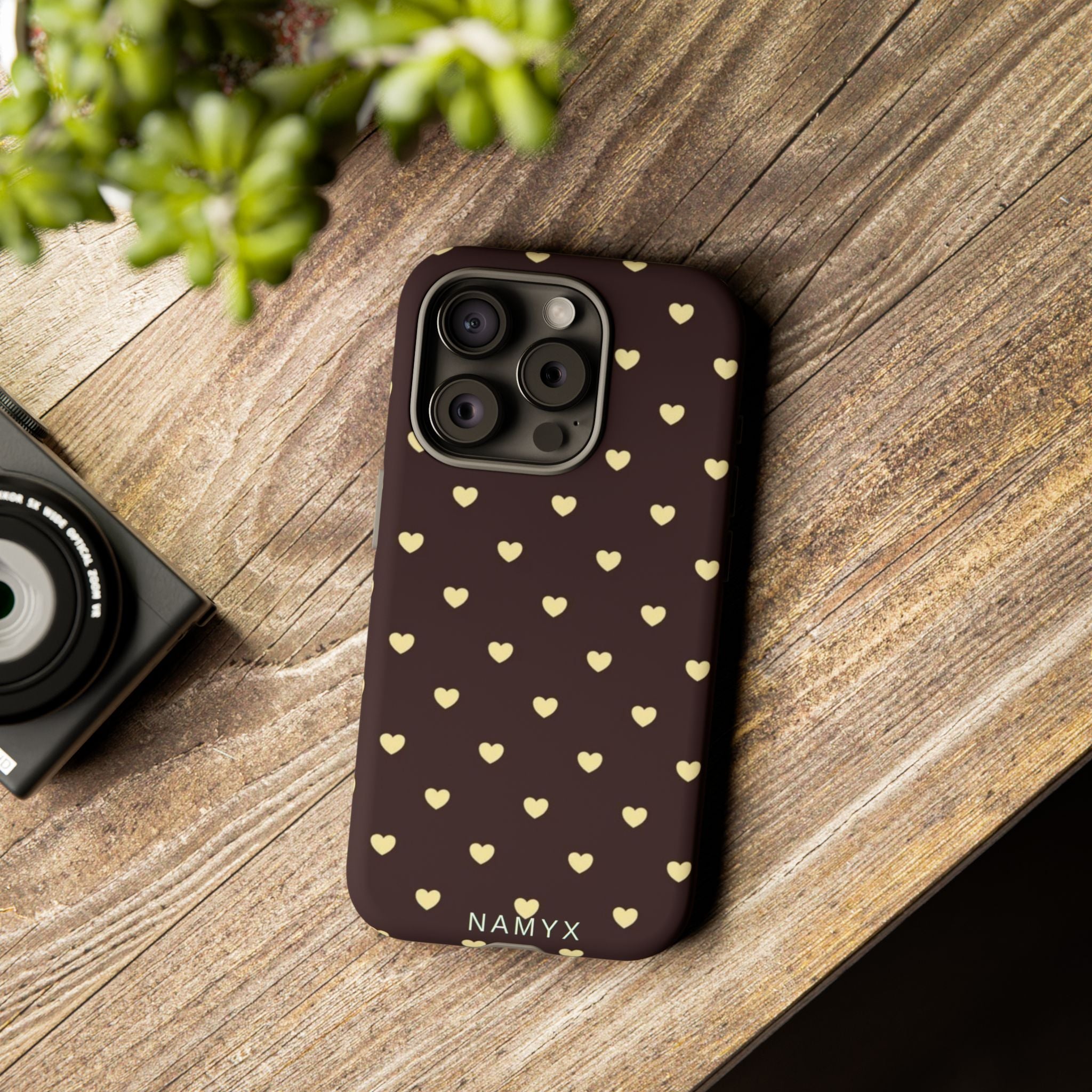 Tough Case — Brown Phone Case with Cream Heart Pattern