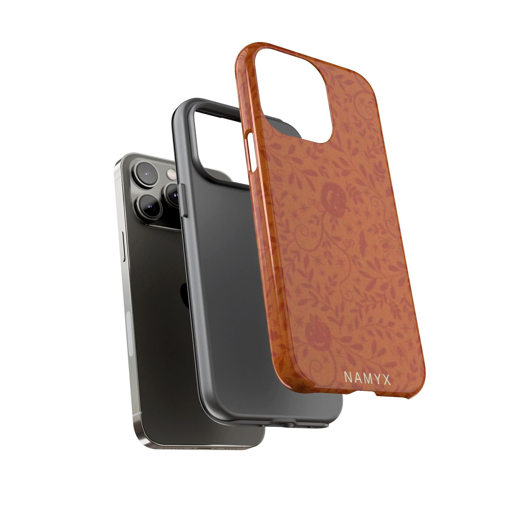 Floral Leather Phone Case — Rustic Orange Botanical Tough Case