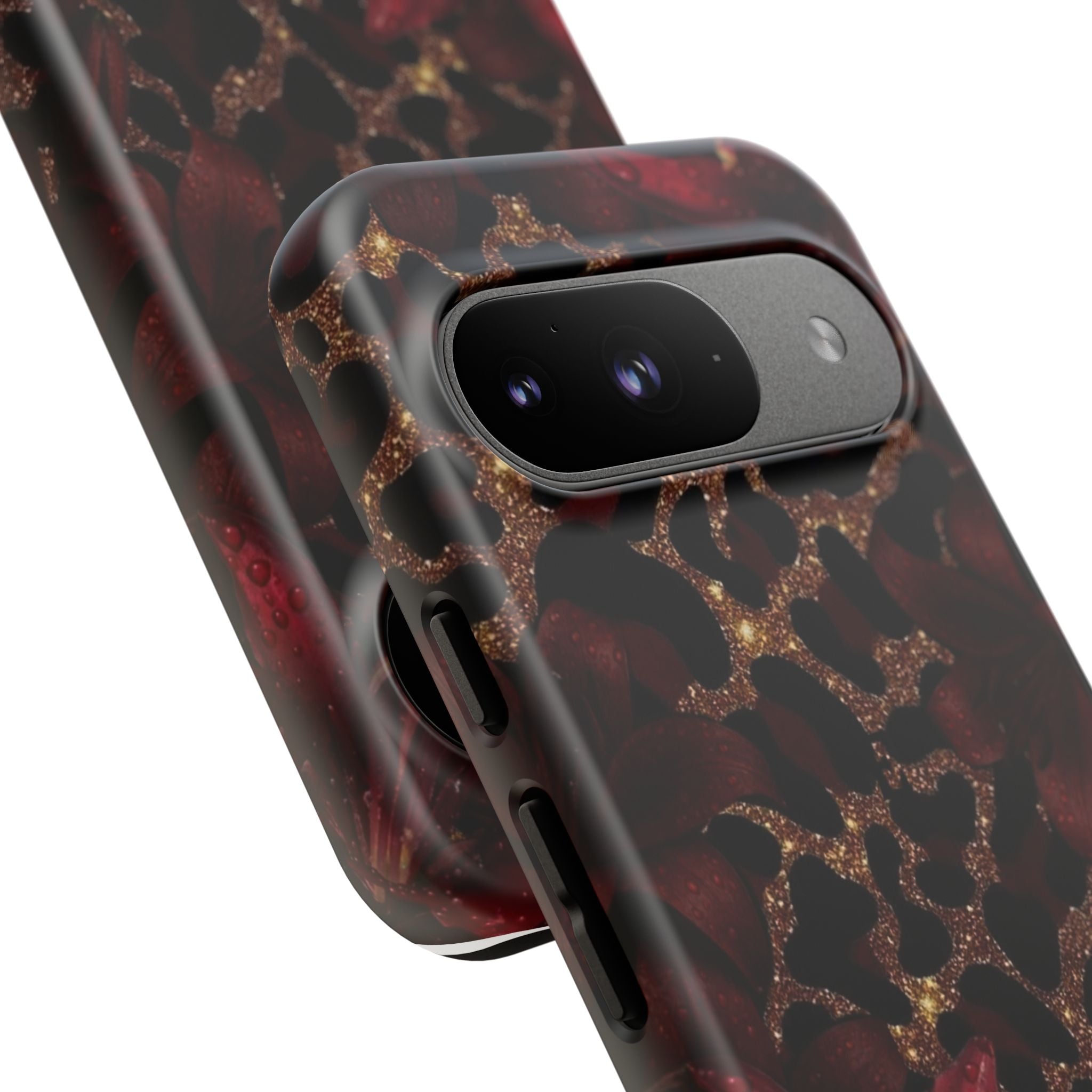 Protective Phone Case — Burgundy Floral & Gold Leopard Print Tough Case