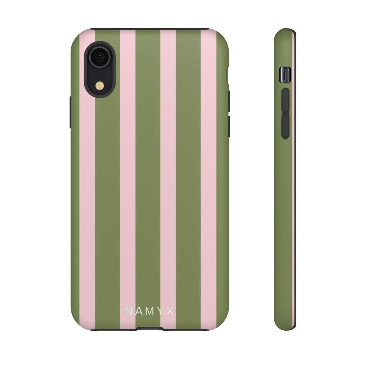 Striped Olive & Blush Tough Phone Case — Durable Protective Phone Cover