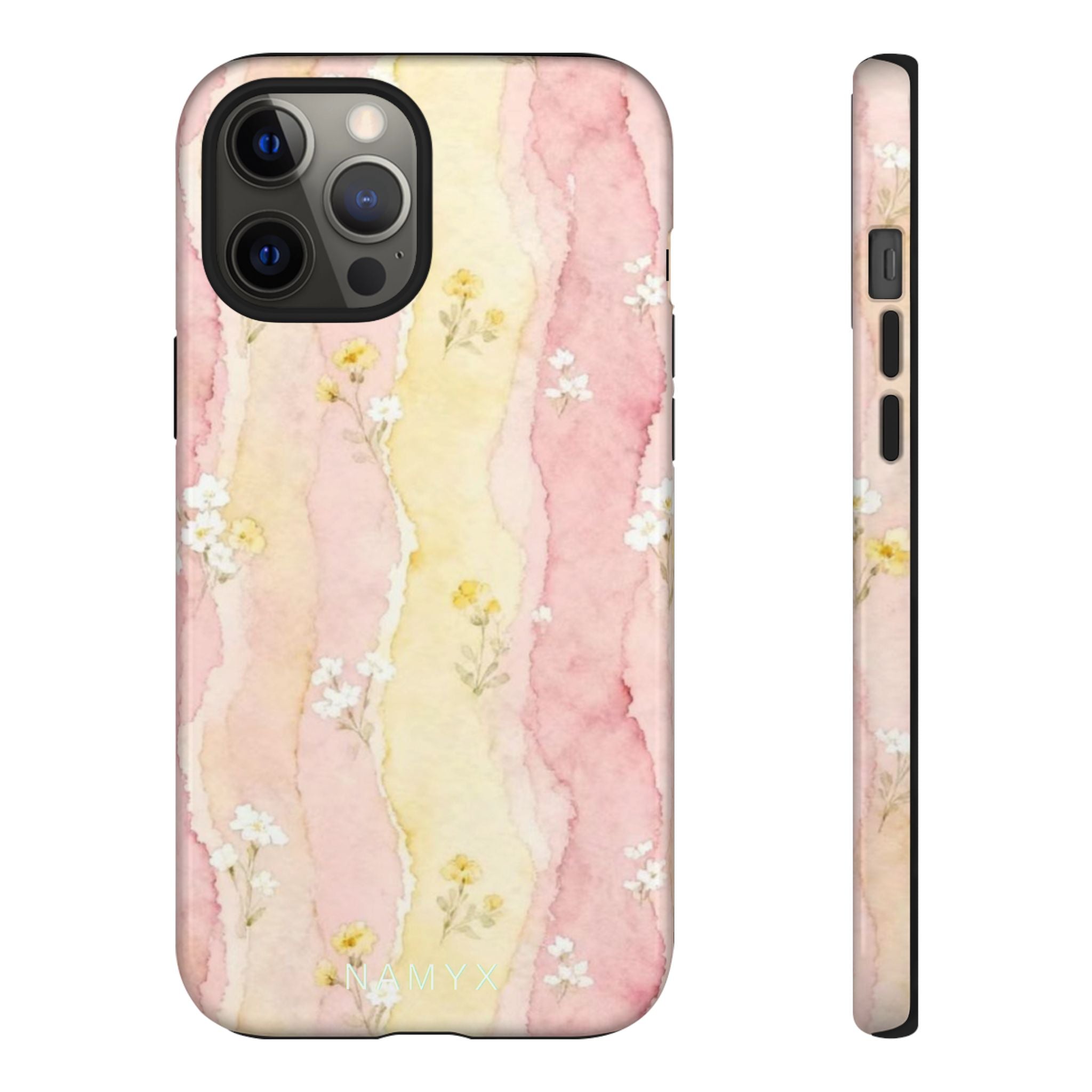Floral Watercolor Tough Phone Case — Pink & Yellow Daisy Protective Cover