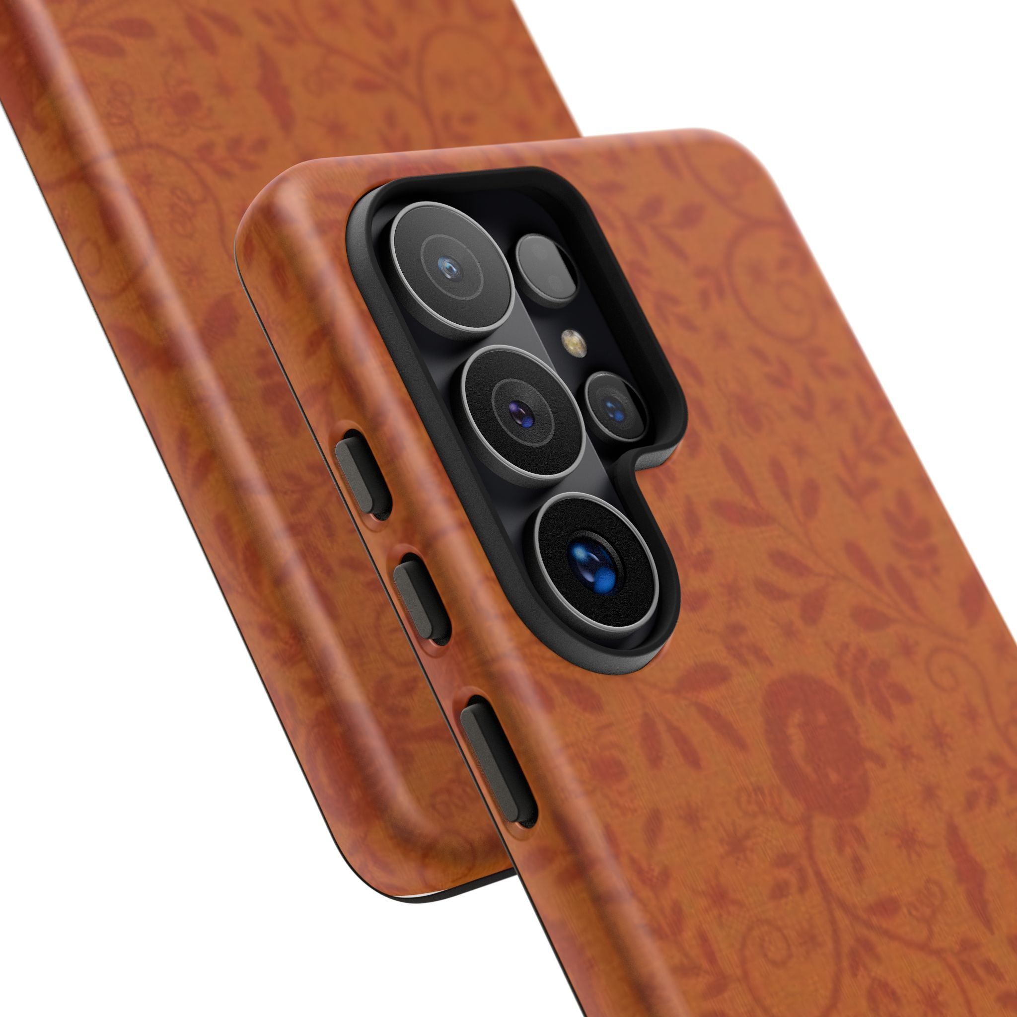 Floral Leather Phone Case — Rustic Orange Botanical Tough Case
