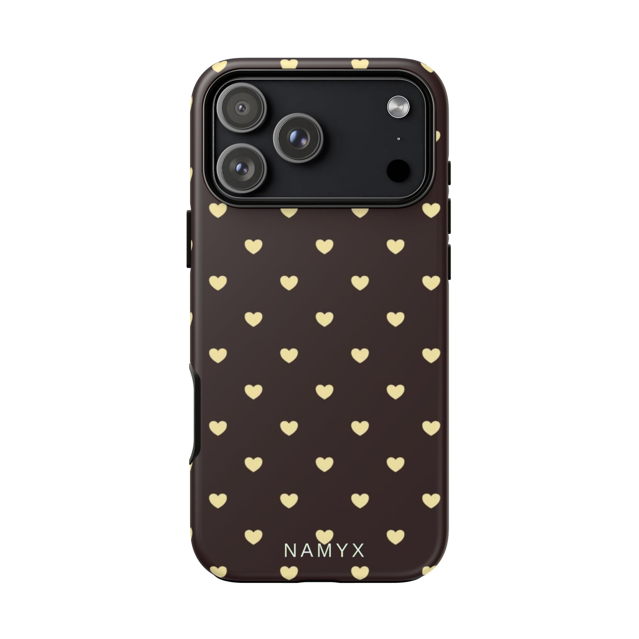 Tough Case — Brown Phone Case with Cream Heart Pattern