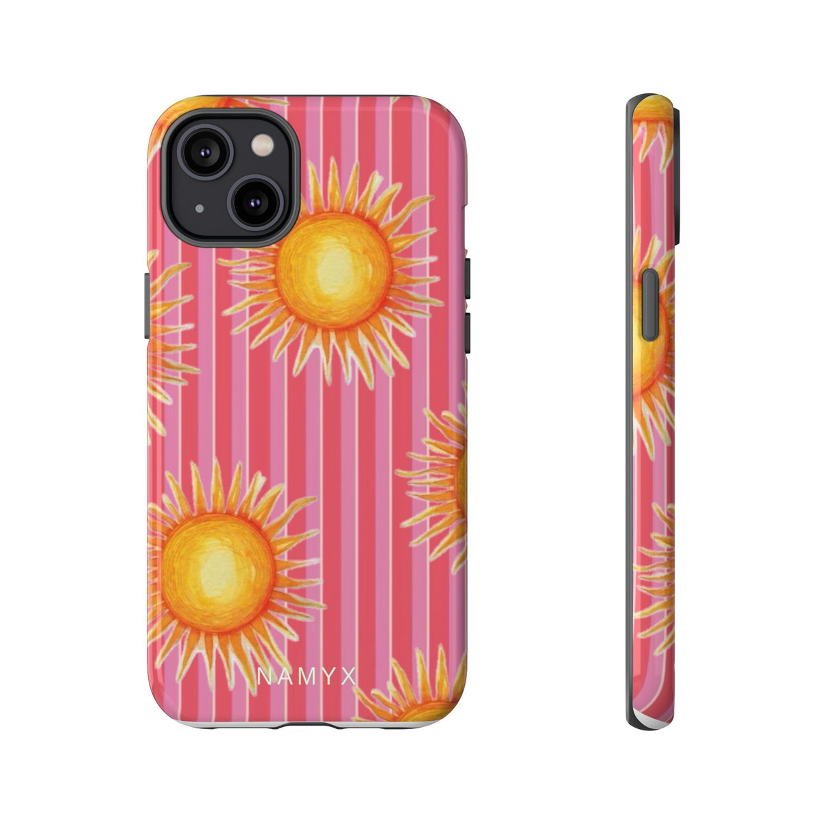 Sunburst Stripe Tough Phone Case — Bright Yellow Sun Pattern on Pink