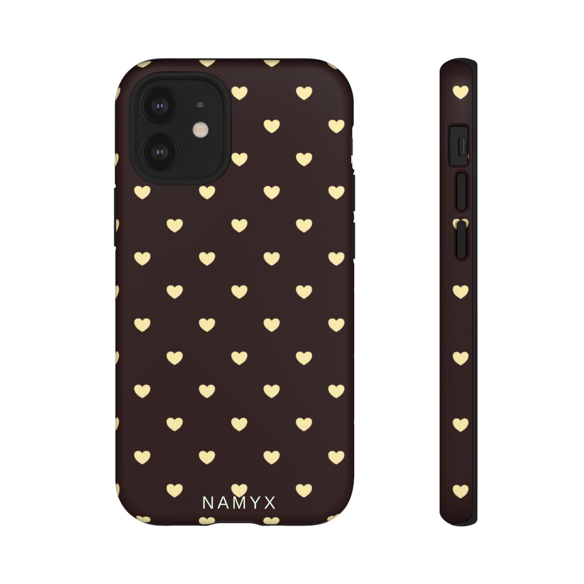 Tough Case — Brown Phone Case with Cream Heart Pattern