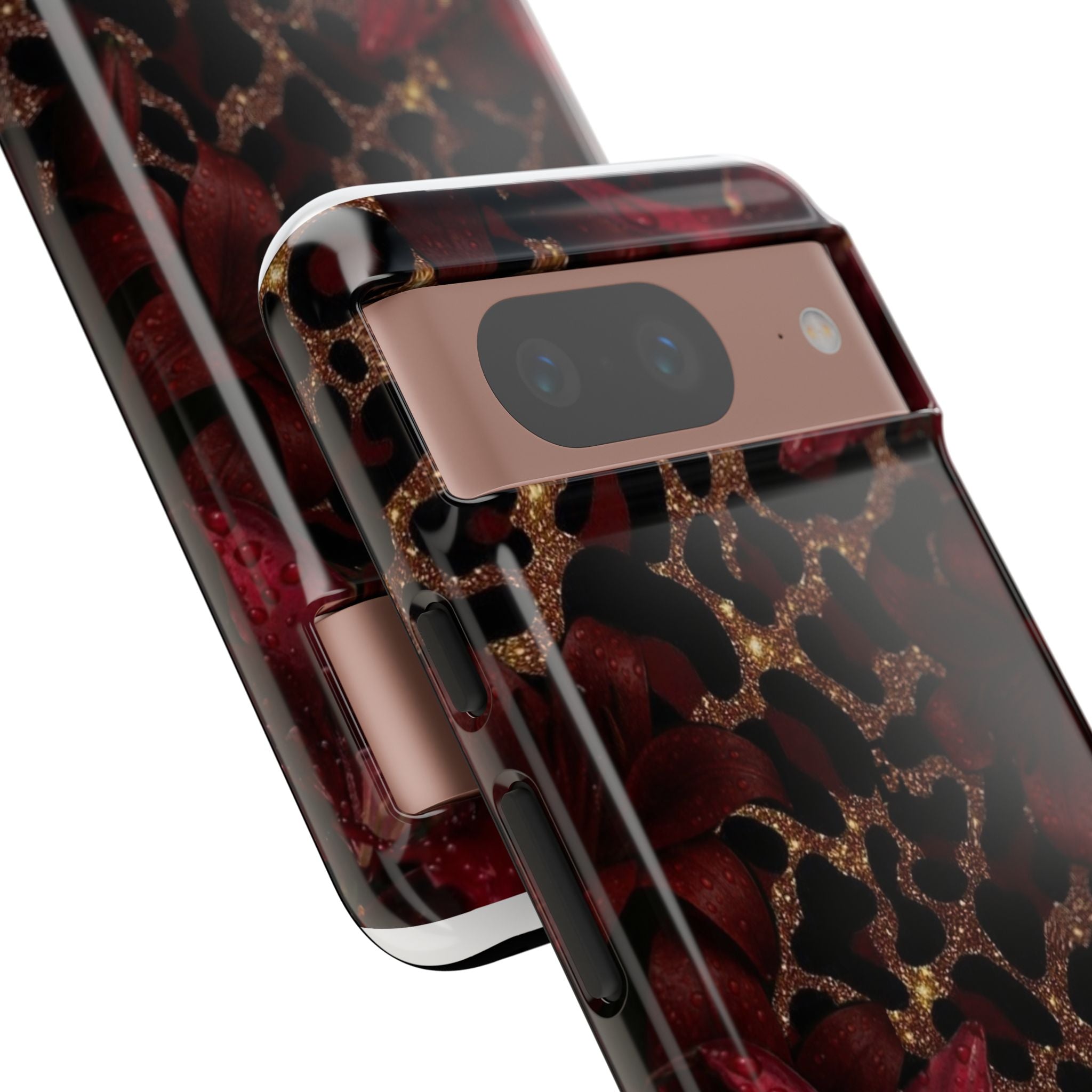 Protective Phone Case — Burgundy Floral & Gold Leopard Print Tough Case