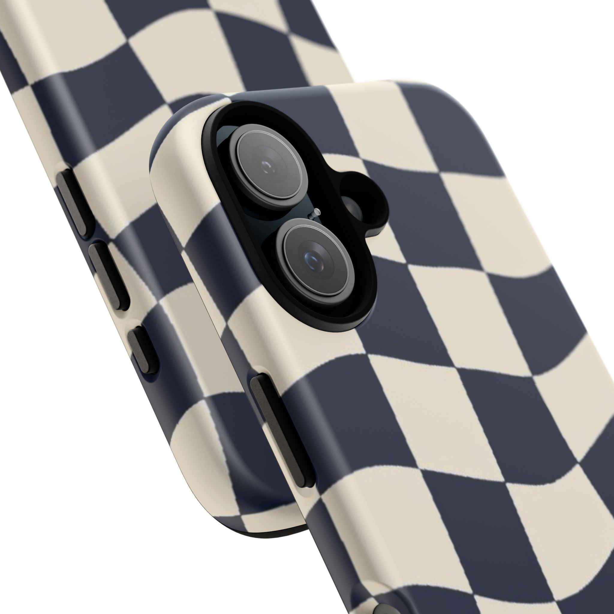 Wavy Checkered Phone Case – Retro Navy Racing Pattern Tough Case
