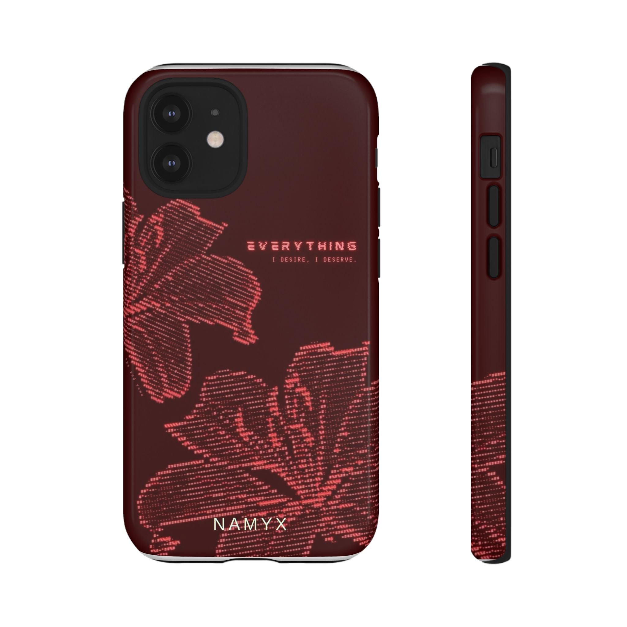 Floral Tough Phone Case — 'Everything' Burgundy Protective Cover