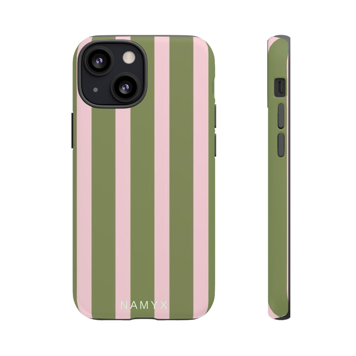Striped Olive & Blush Tough Phone Case — Durable Protective Phone Cover