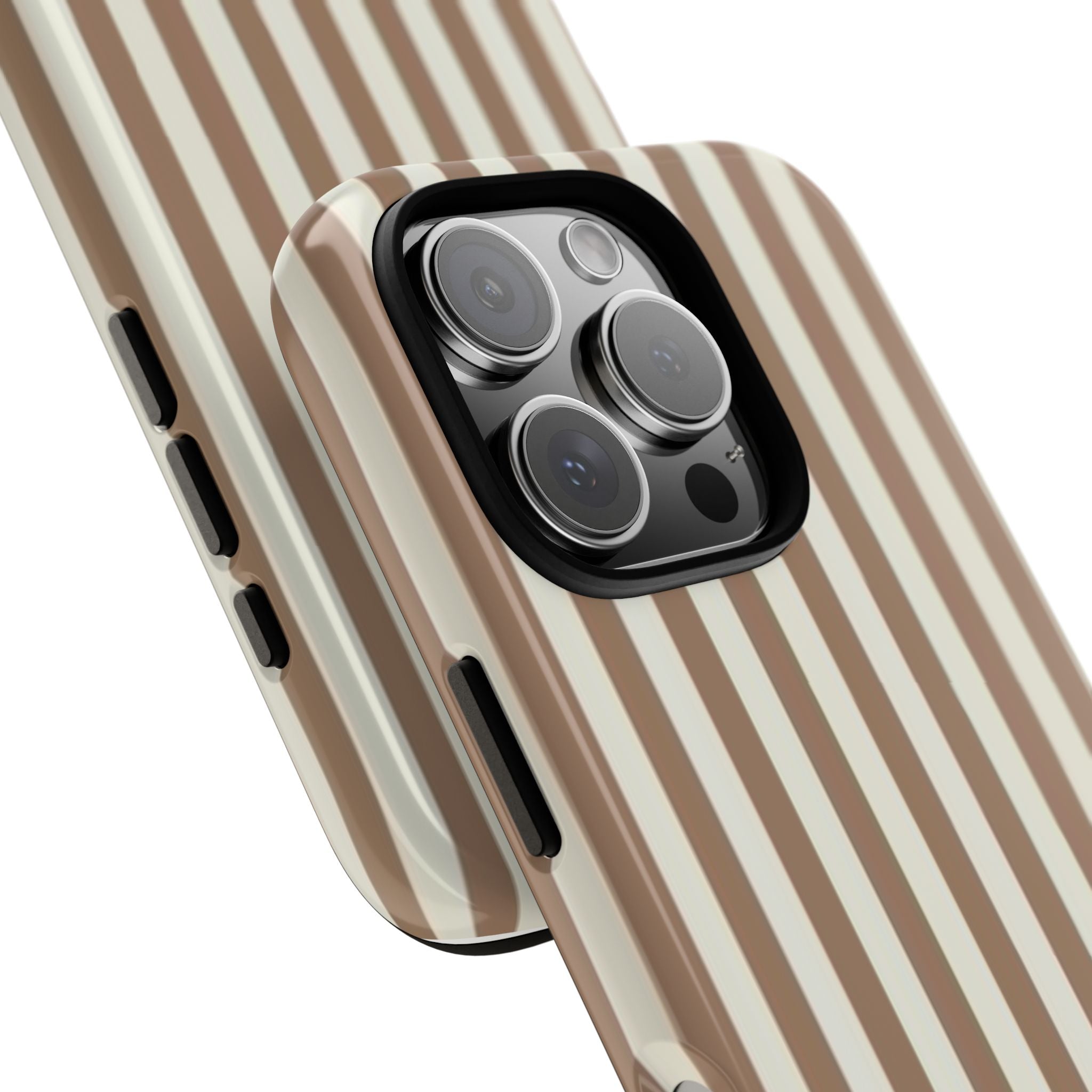 Striped Beige Phone Case — Classic Vertical Brown & Cream Stripe Tough Case