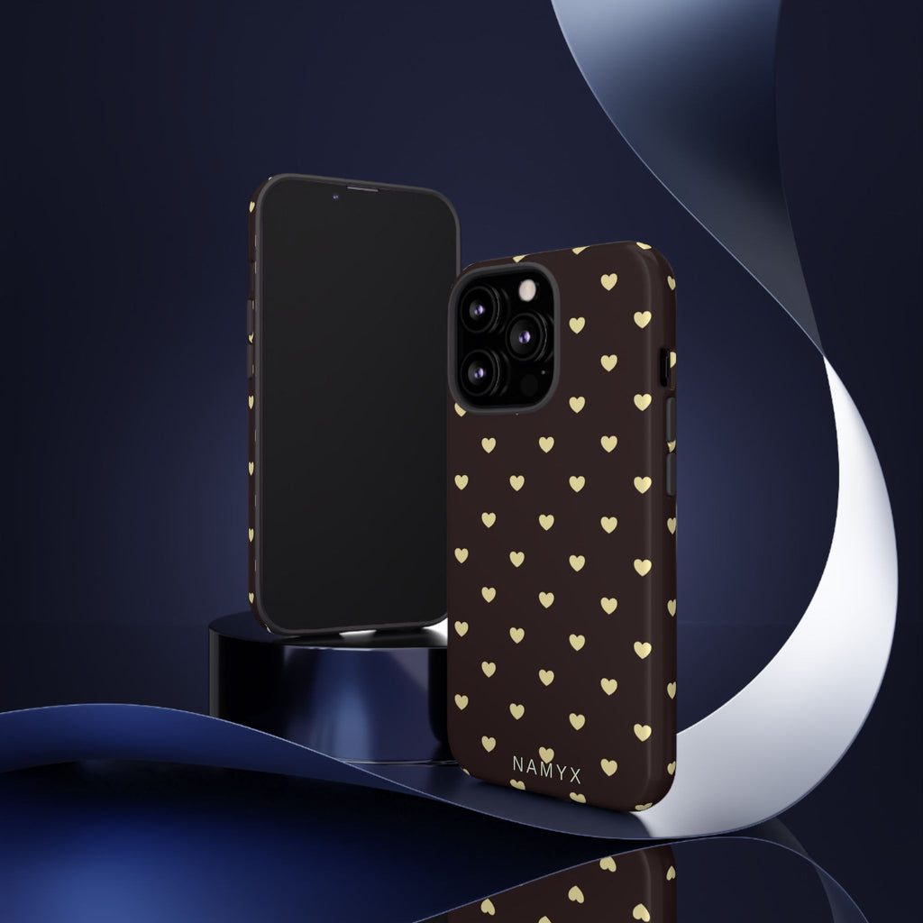 Tough Case — Brown Phone Case with Cream Heart Pattern