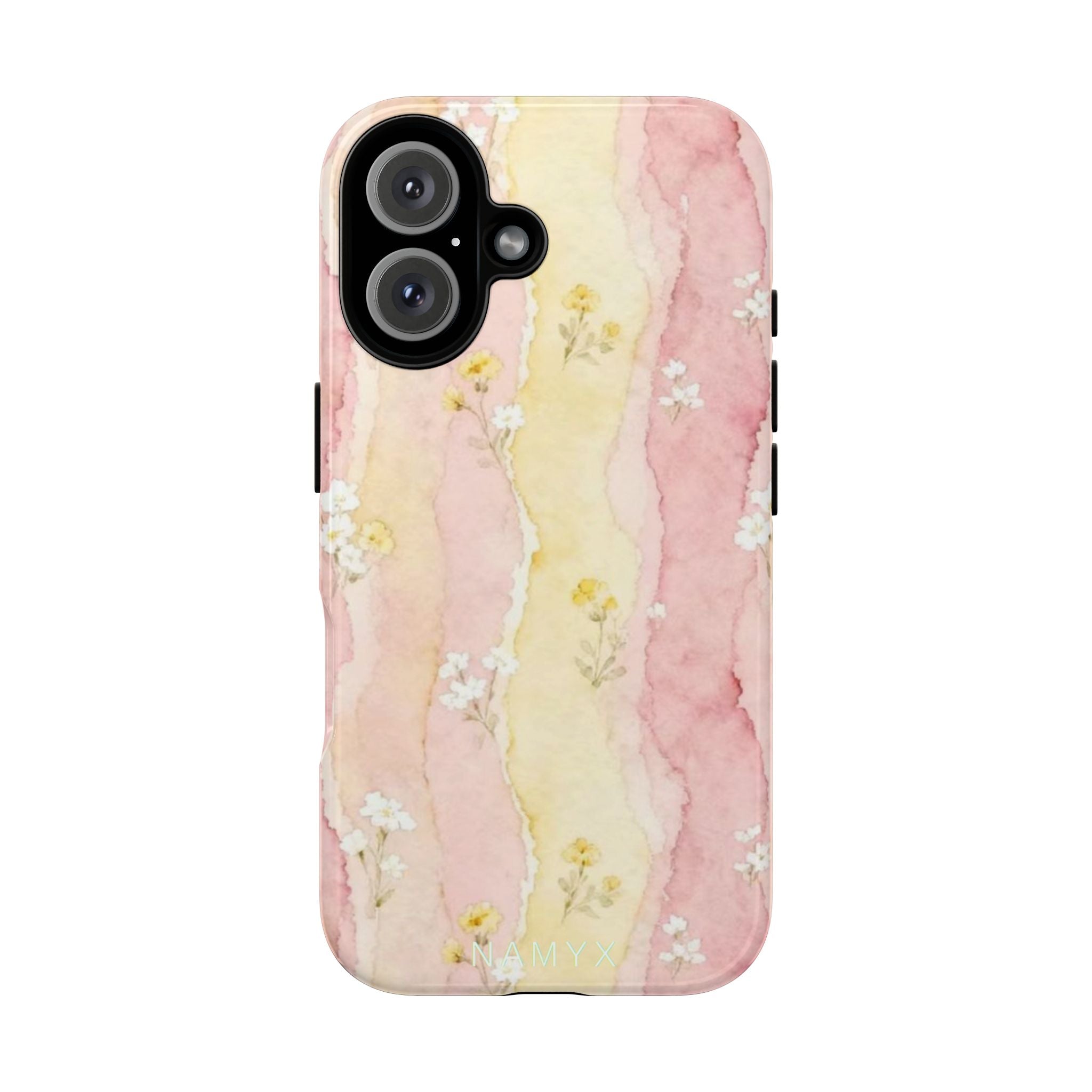 Floral Watercolor Tough Phone Case — Pink & Yellow Daisy Protective Cover