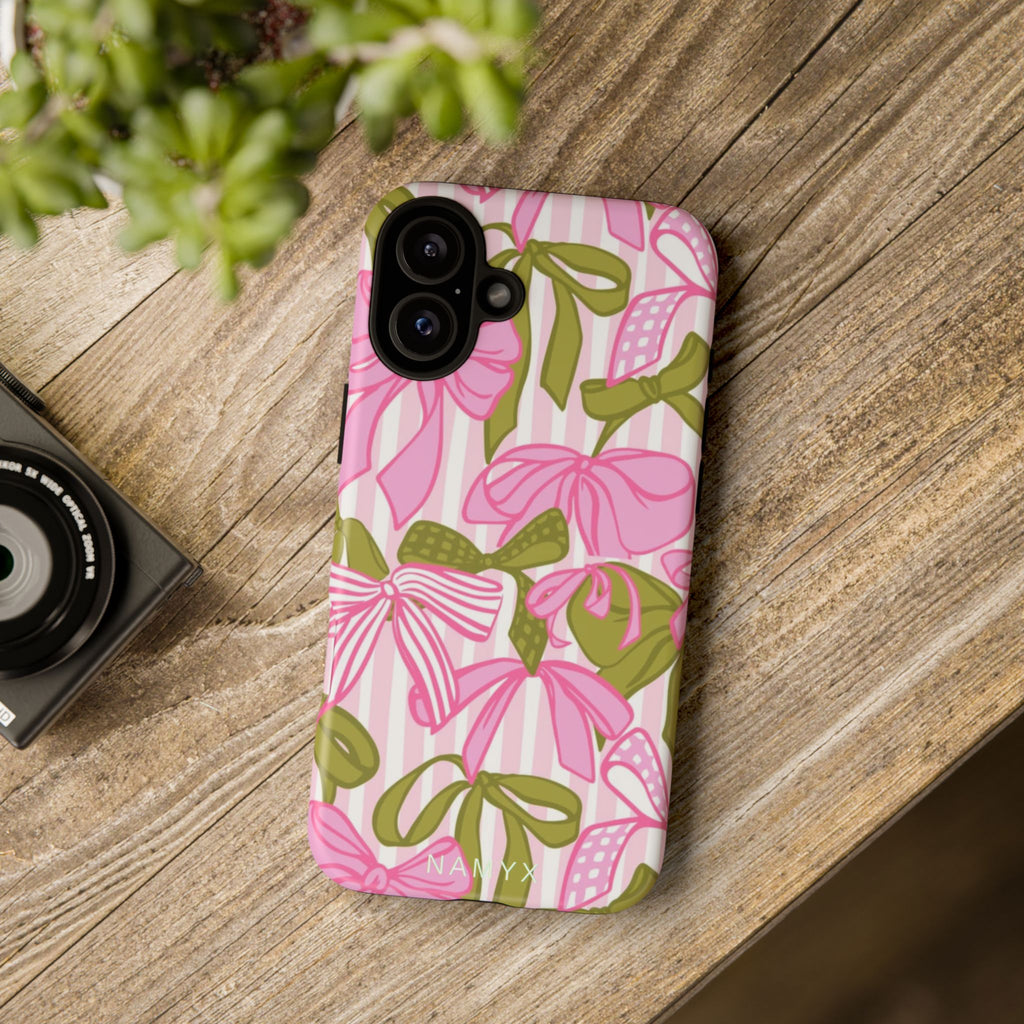 Bow Pattern Tough Case - Pink & Olive Floral Phone Cover