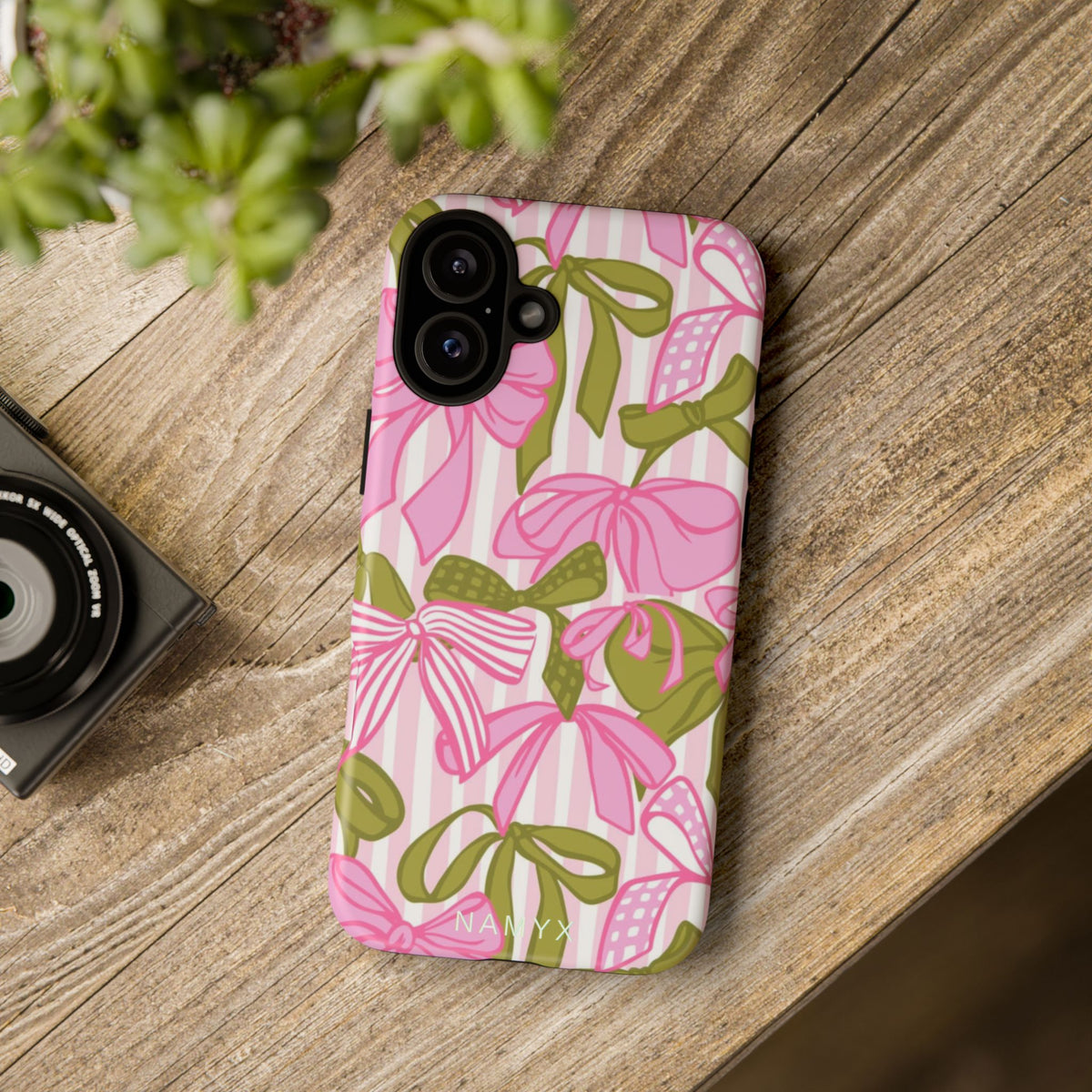 Bow Pattern Tough Case - Pink & Olive Floral Phone Cover