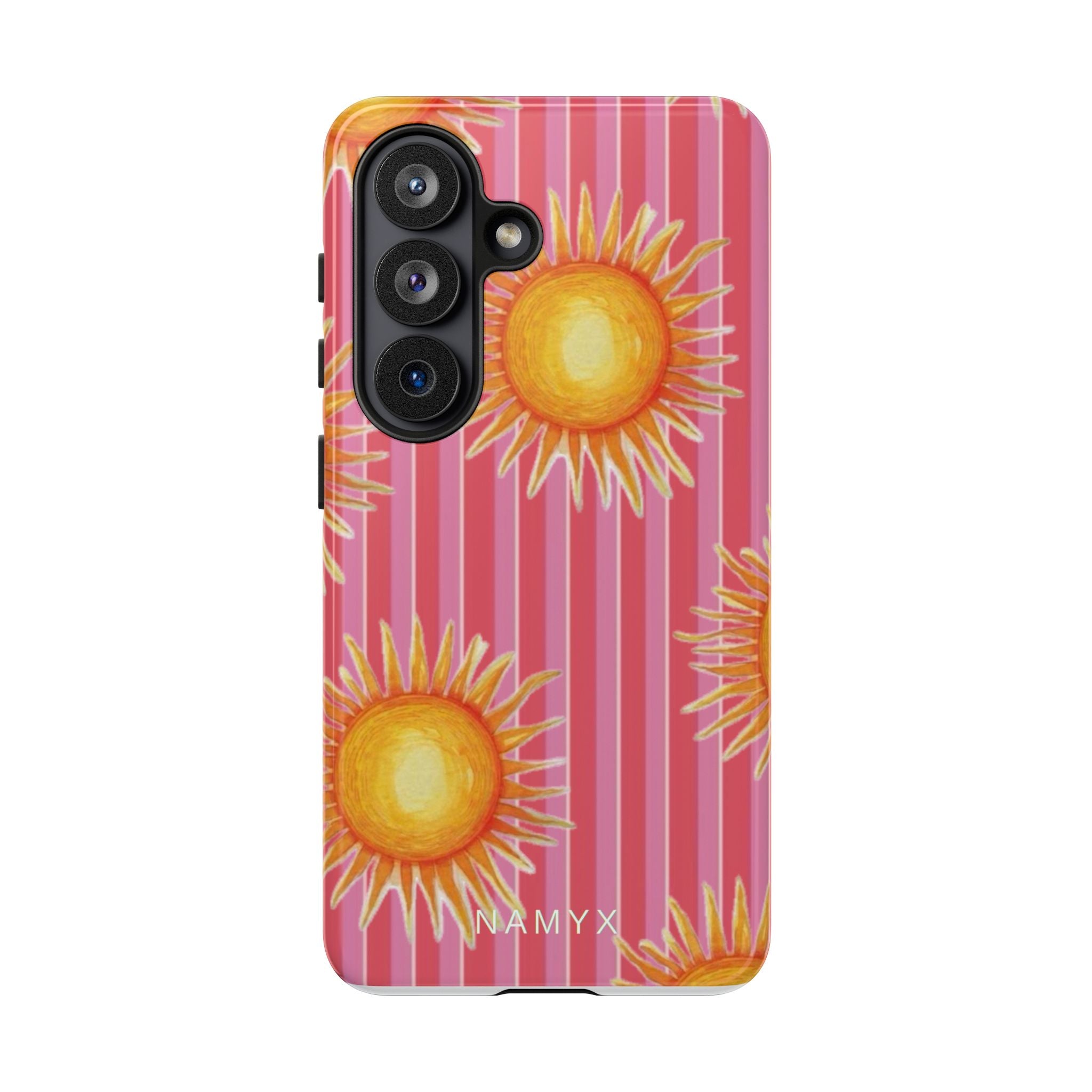 Sunburst Stripe Tough Phone Case — Bright Yellow Sun Pattern on Pink