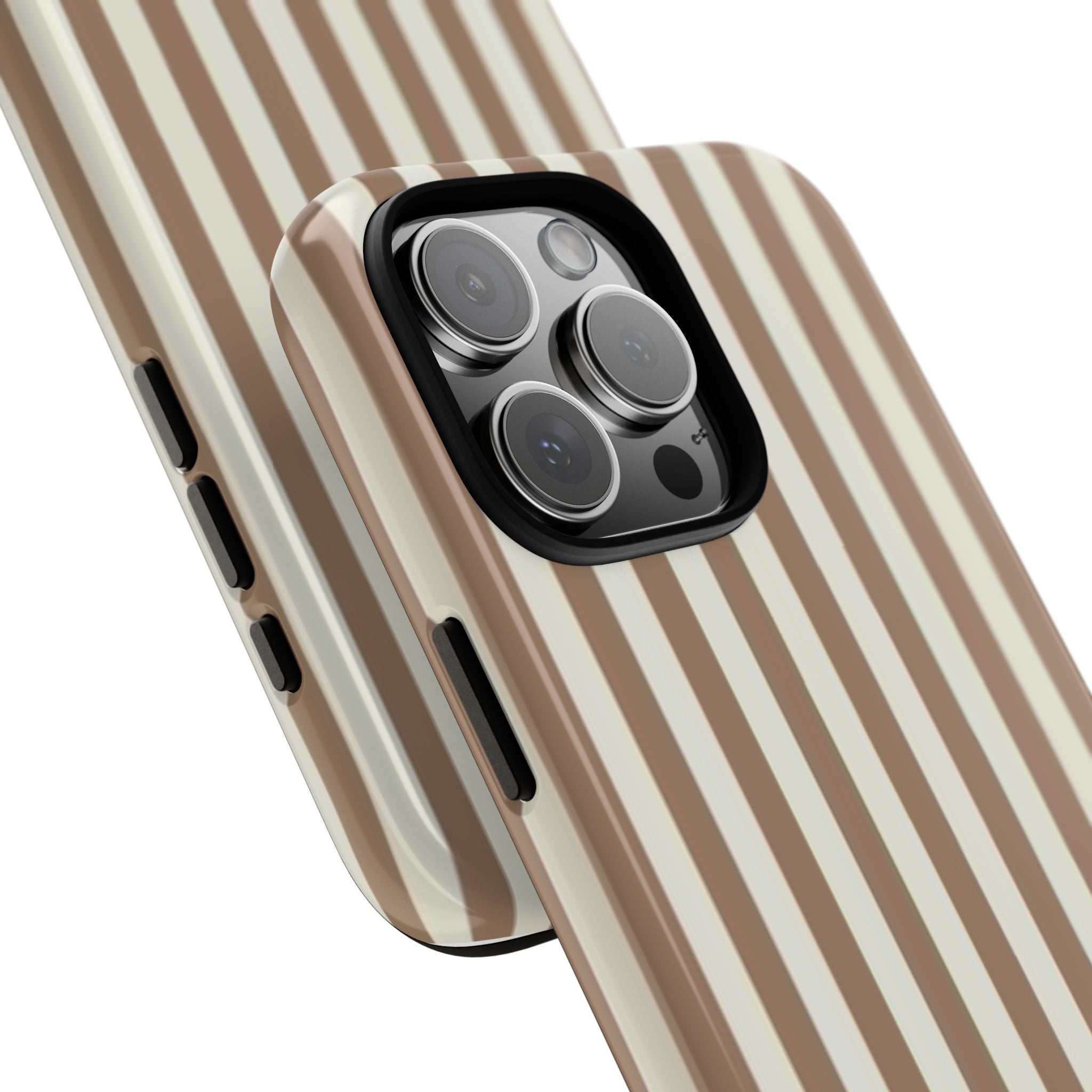 Striped Beige Phone Case — Classic Vertical Brown & Cream Stripe Tough Case