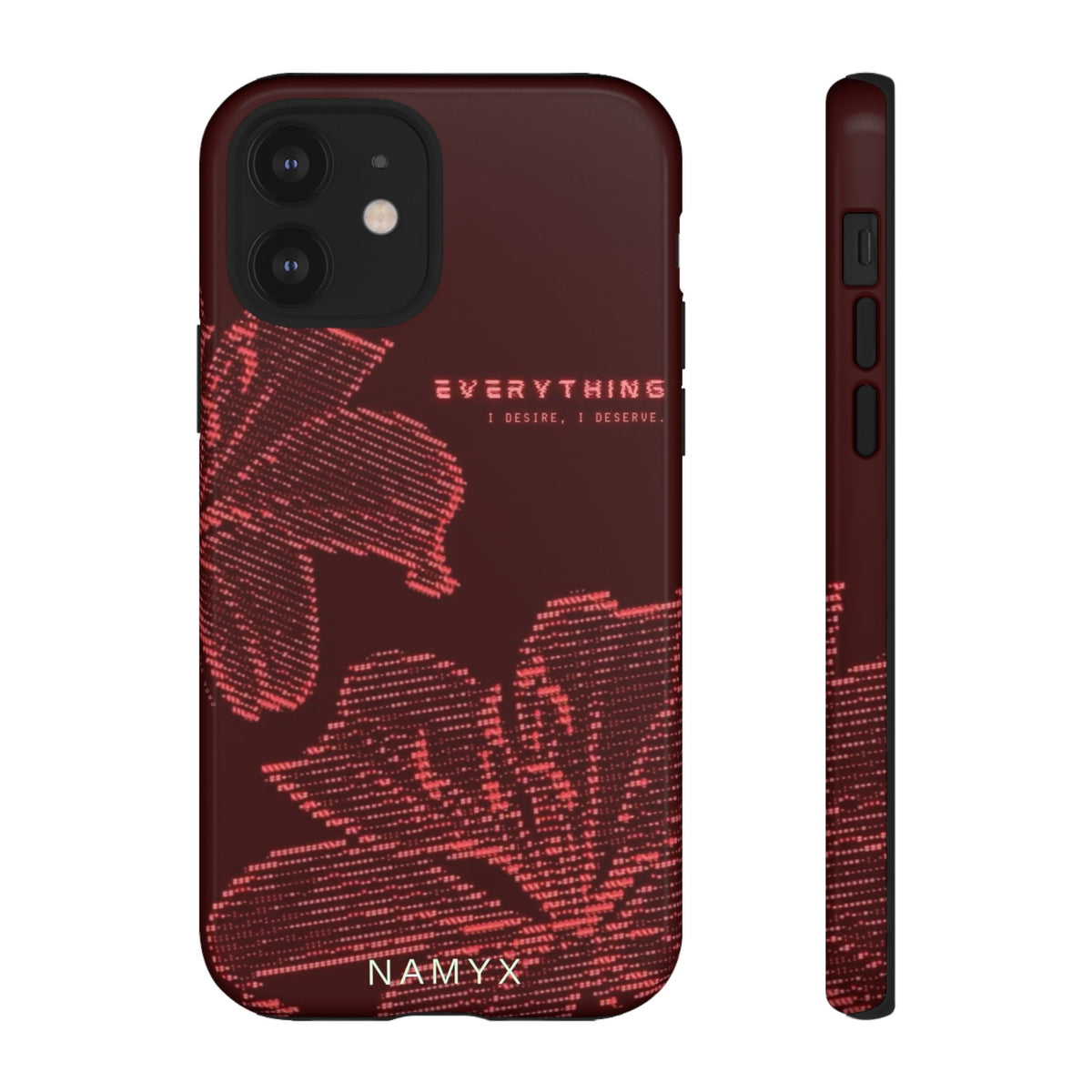 Floral Tough Phone Case — 'Everything' Burgundy Protective Cover