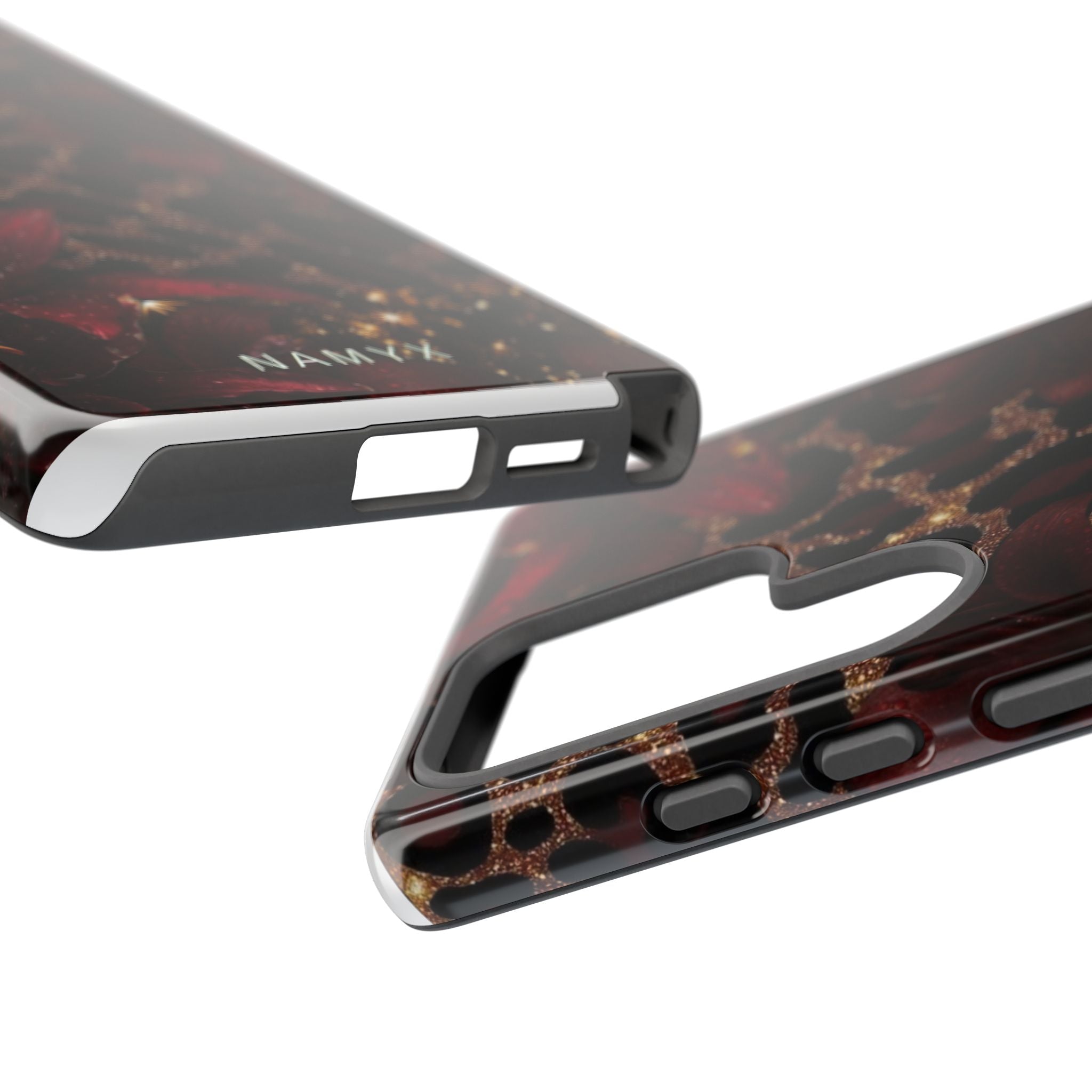 Protective Phone Case — Burgundy Floral & Gold Leopard Print Tough Case