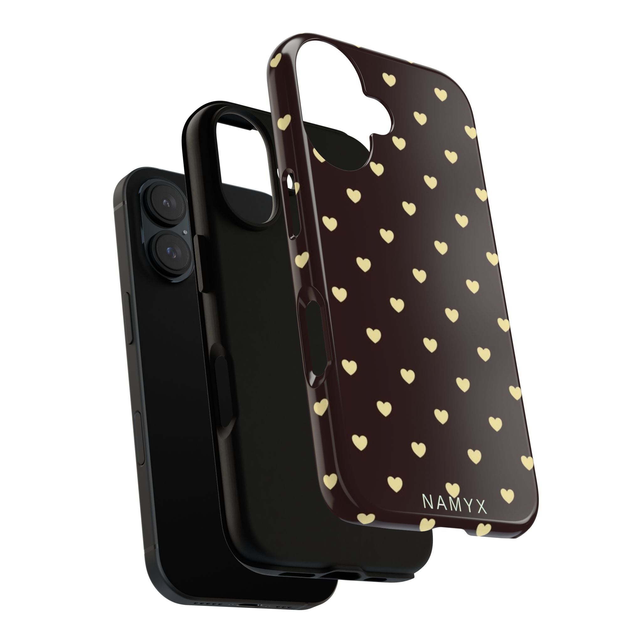 Tough Case — Brown Phone Case with Cream Heart Pattern